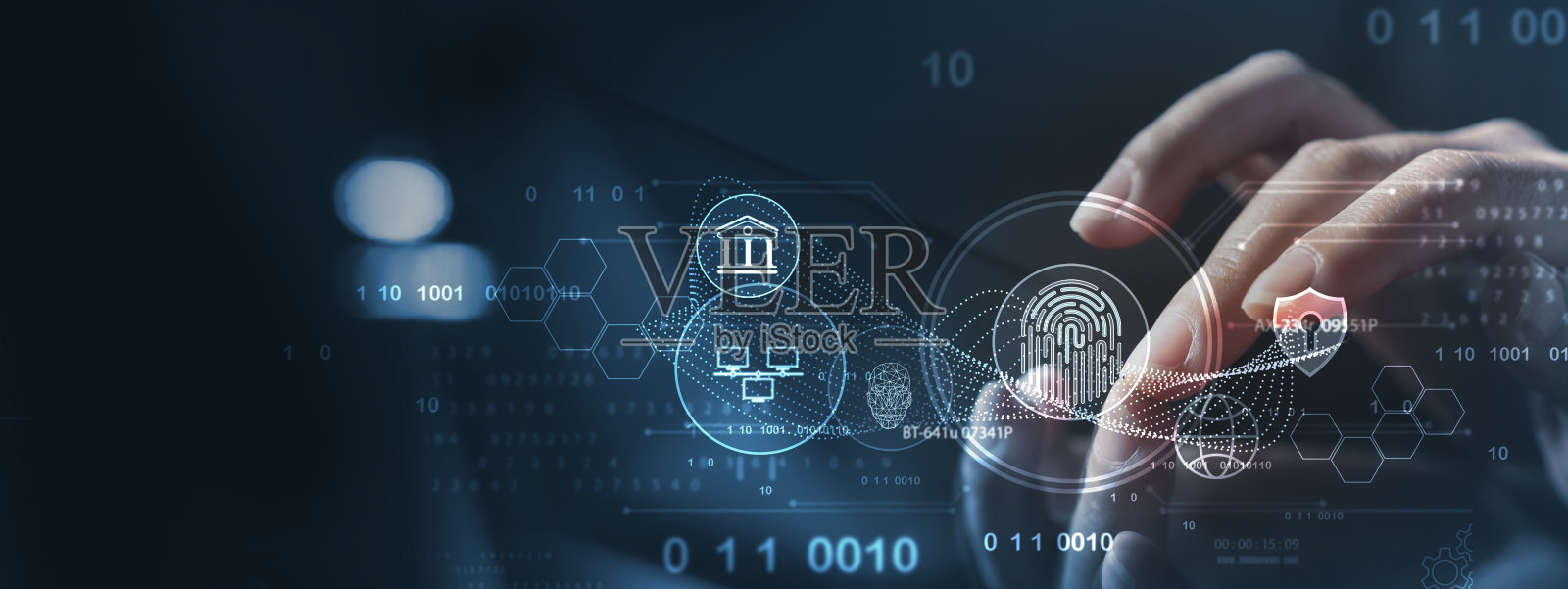 网络安全。数据保护概念。商务人士利用手机进行数字银行、指纹生物识别网络安全技术、云计算、网络安全、计算机犯罪、数据加密照片摄影图片