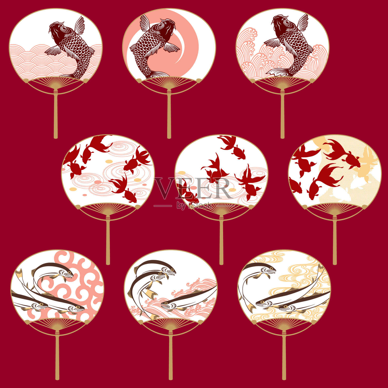 圆形风扇是日本的一种手动通风工具。插画图片素材