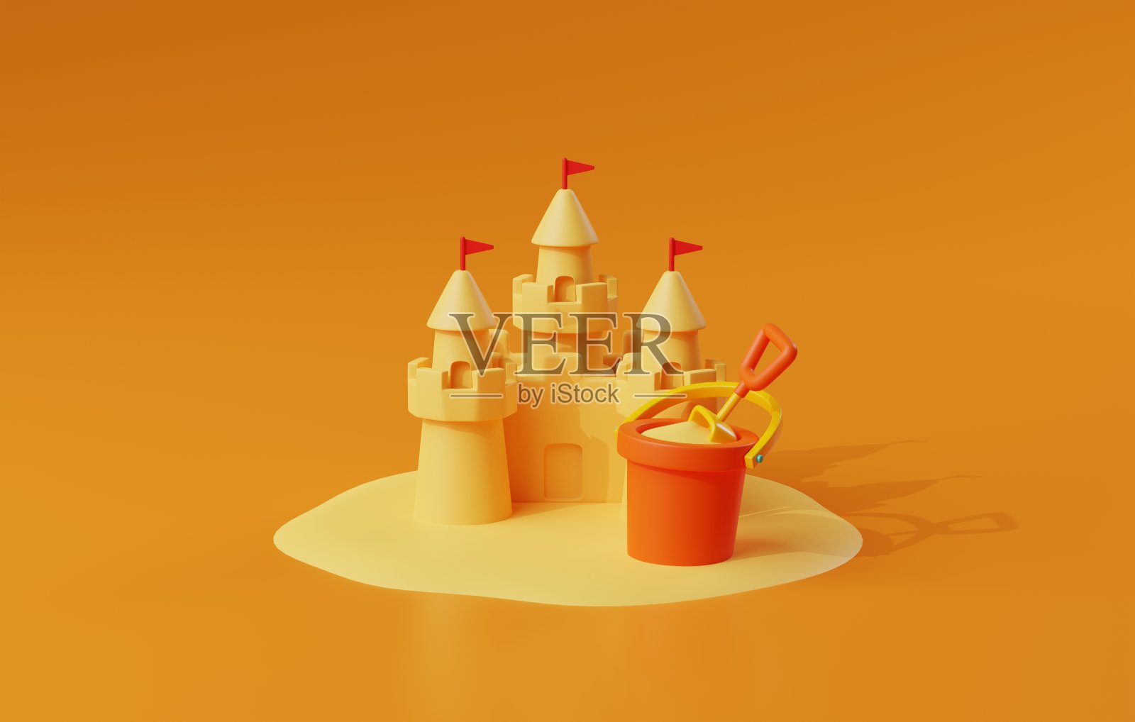 夏季娱乐的3D沙堡。3D渲染照片摄影图片