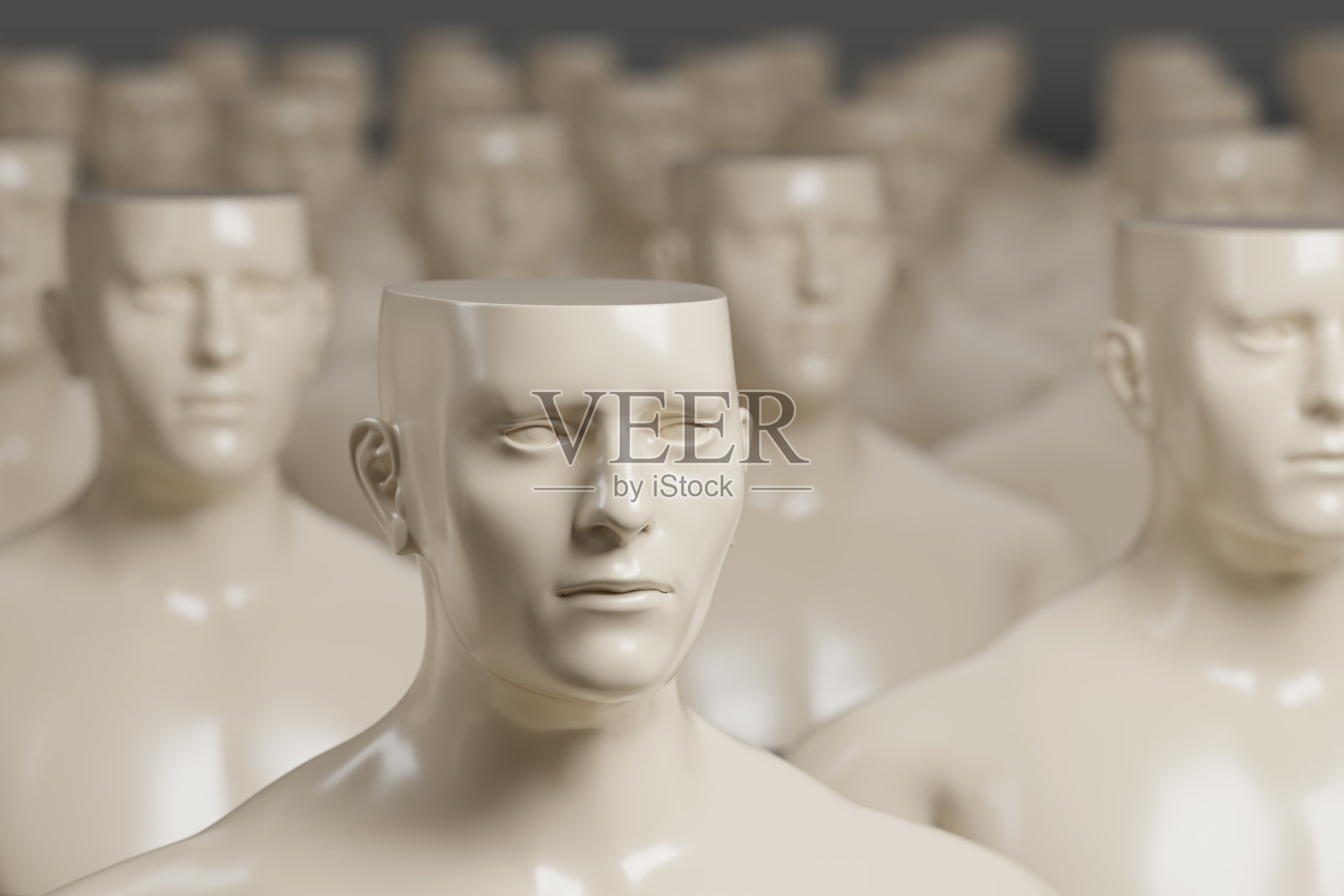 一群平头的人体模型。3 d演示。照片摄影图片