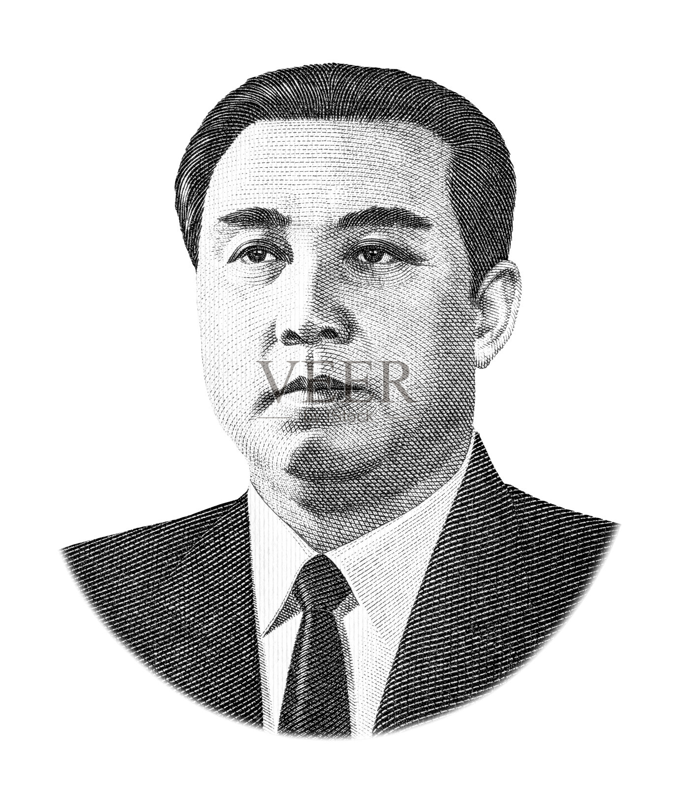 金日成(1912-1994)。朝鲜纸币上的肖像照片摄影图片