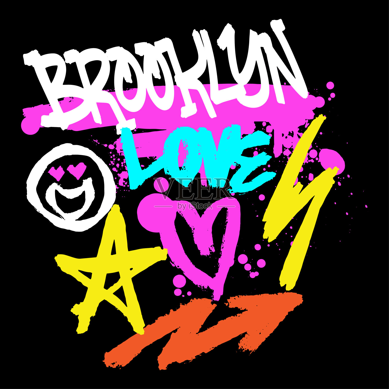 布鲁克林喜欢涂鸦、喷漆和时髦的t恤设计符号艺术插画图片素材