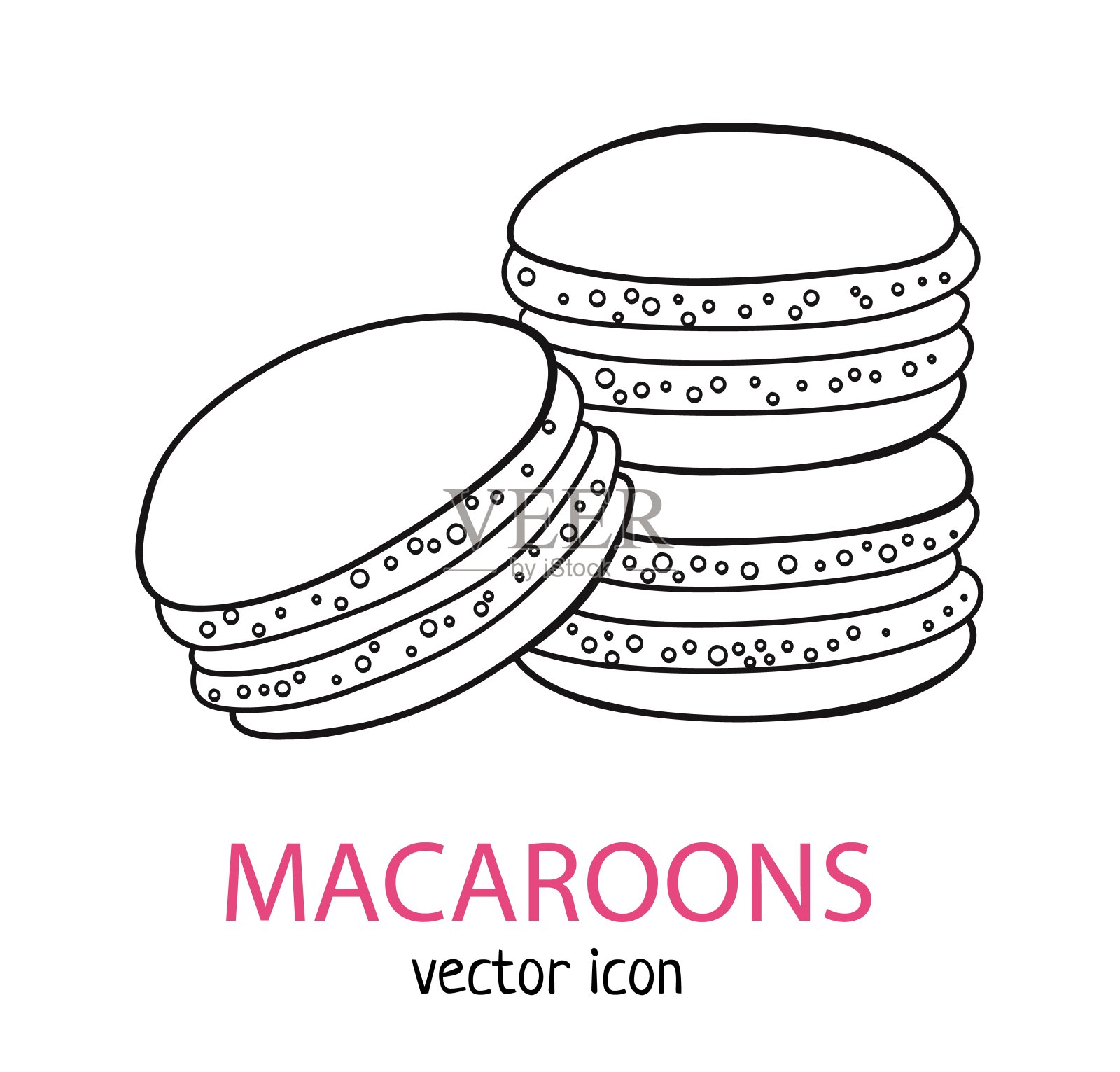 线艺术马卡龙矢量图标，法国甜点线性插图孤立的白色背景，面包店标志草图插画图片素材