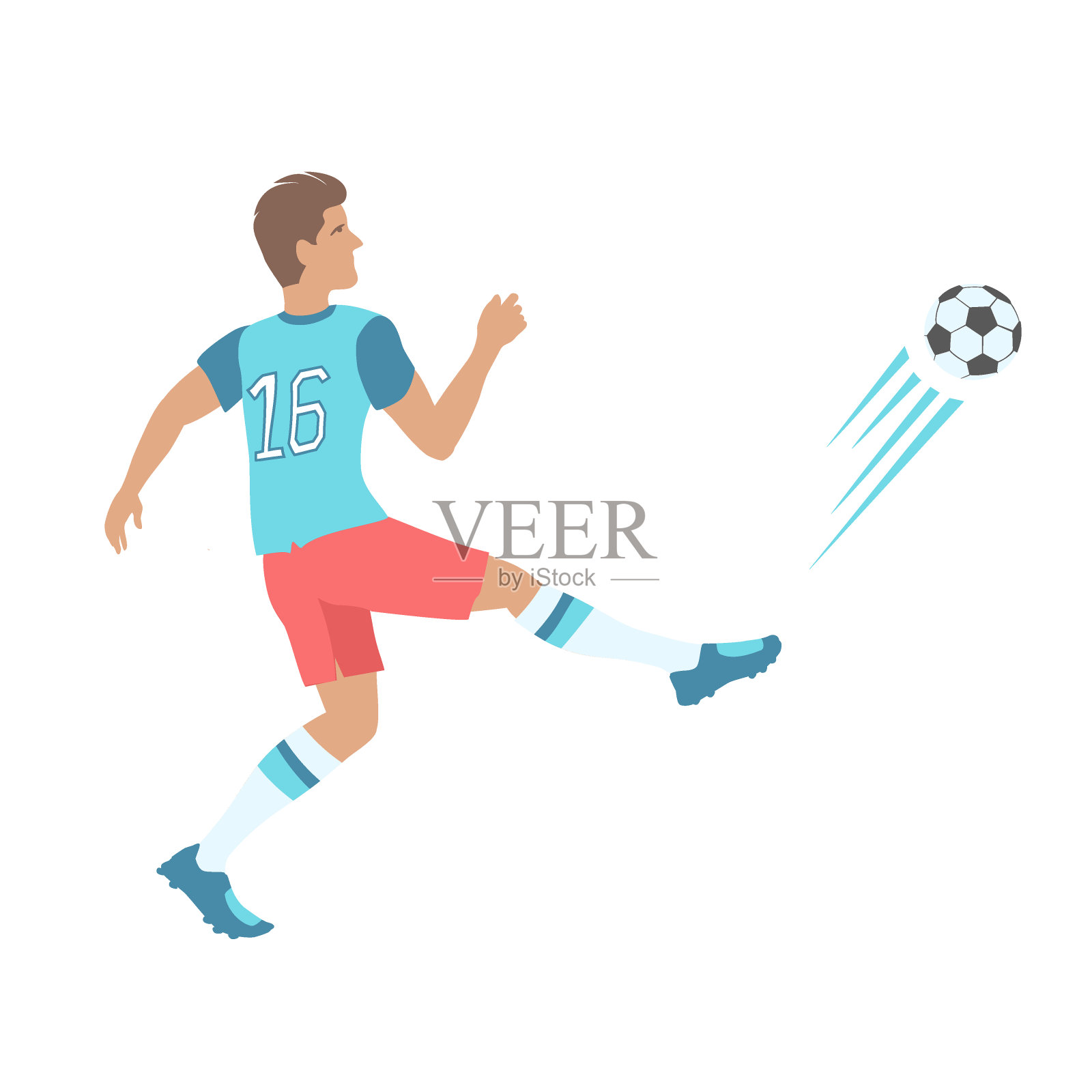 有力的足球射门。那个足球运动员踢球。插画图片素材