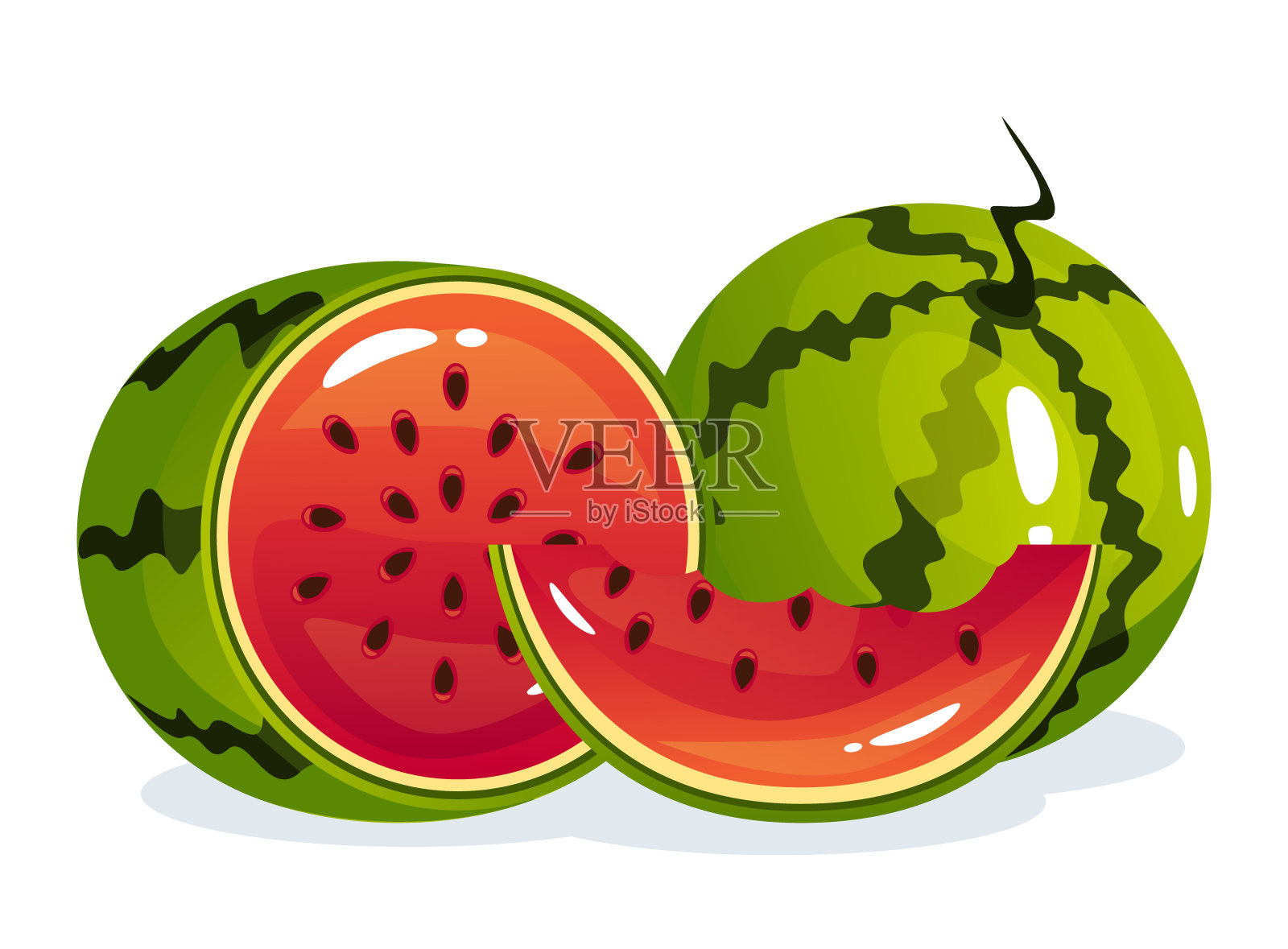 西瓜片吃步骤阶段咬片隔离设置。矢量平面图形设计元素概念插图插画图片素材