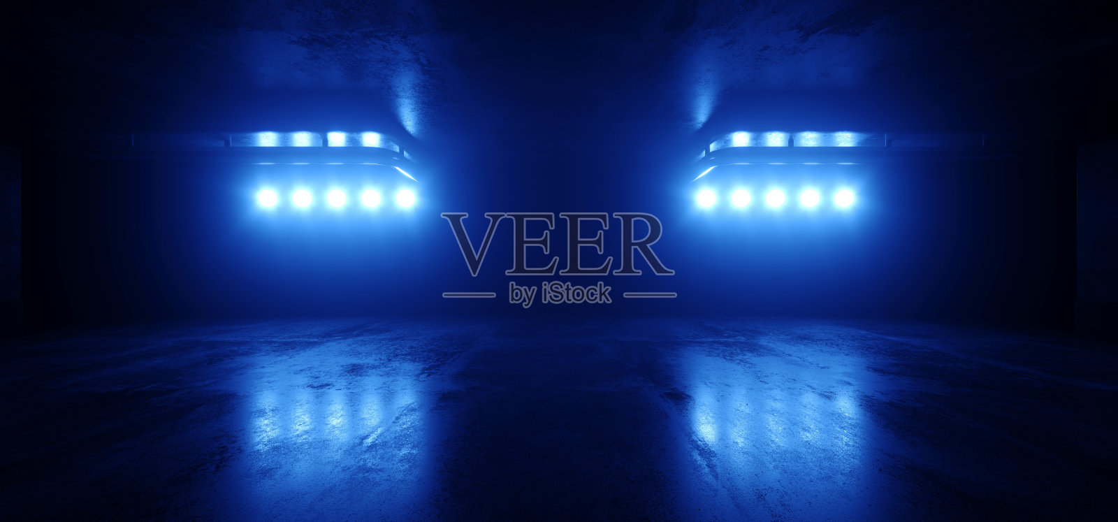 现代垃圾摇滚赛博朋克舞台灯光陈列室空产品车揭示混凝土水泥光泽现实背景深蓝色充满活力的讲台灯光3D渲染照片摄影图片