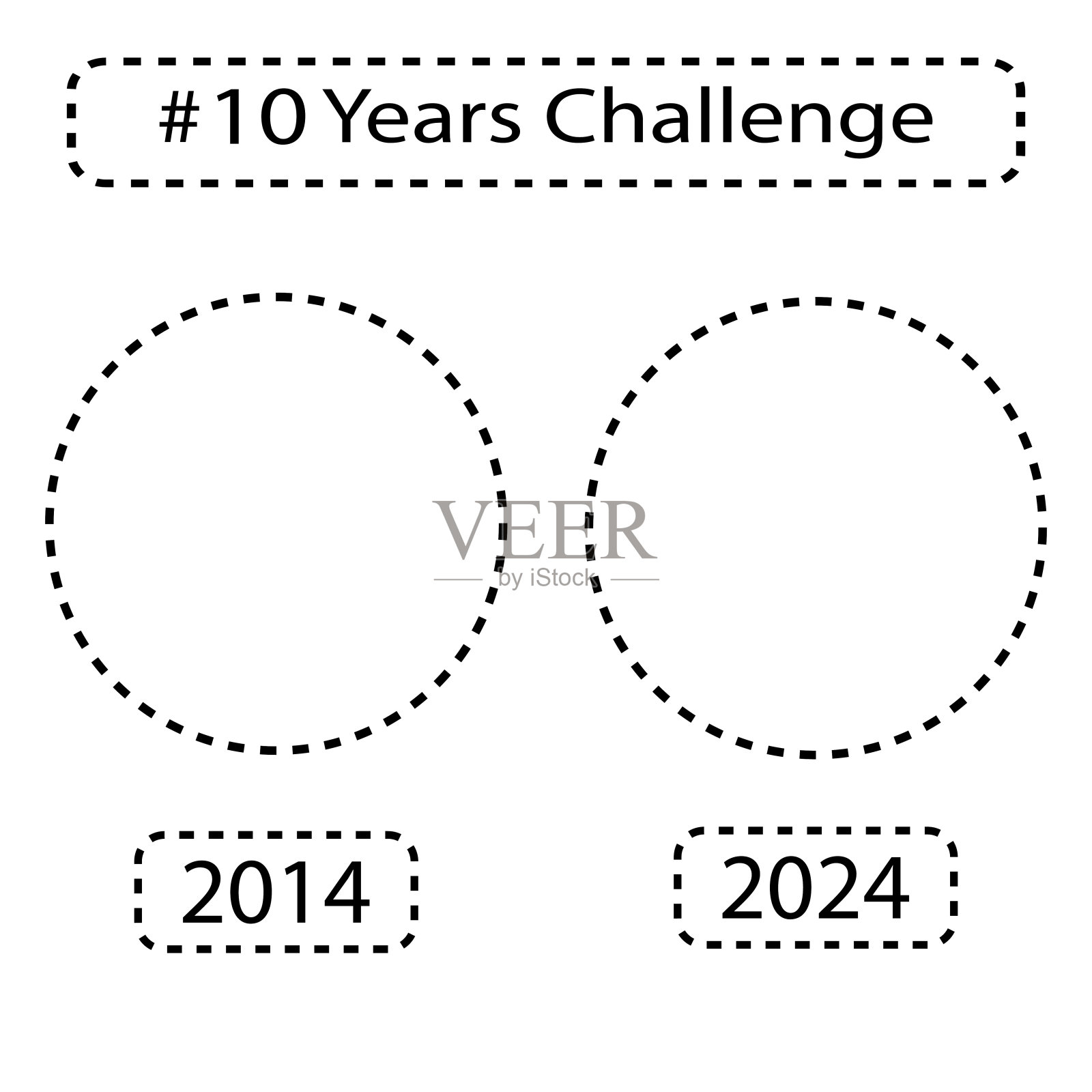 10年挑战点缀主题。矢量时间轴圆。十年比较框架。插画图片素材
