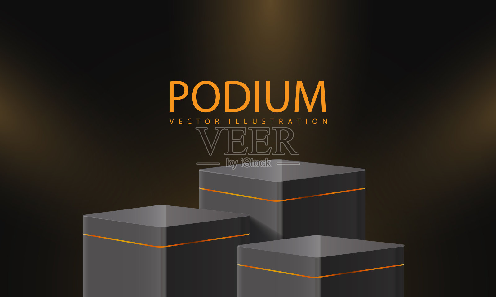 讲台3D灰色光泽金线台阶暗灯黑色设计为产品展示陈列室推广向量插画图片素材