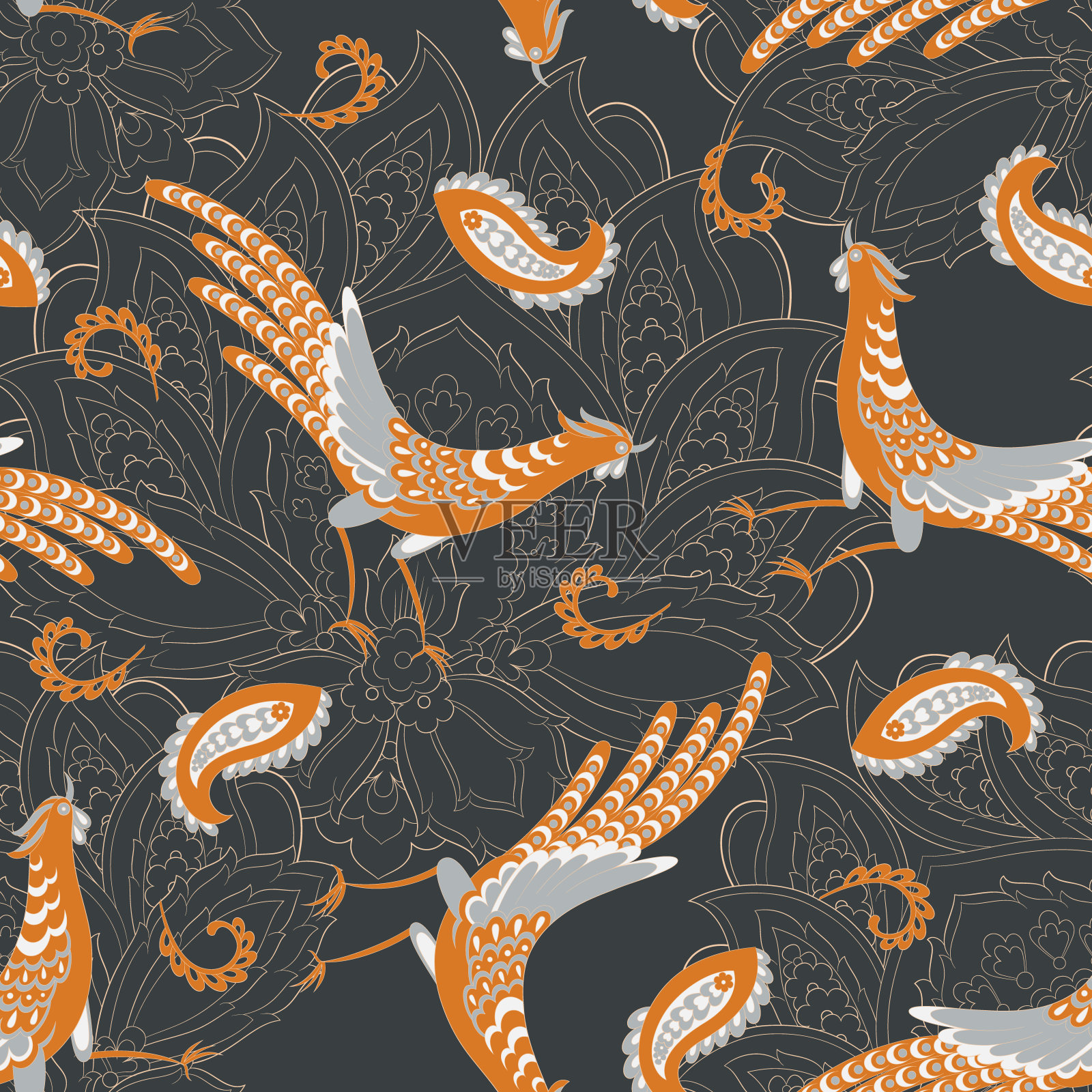 花卉织物背景与佩斯利装饰。无缝矢量图插画图片素材