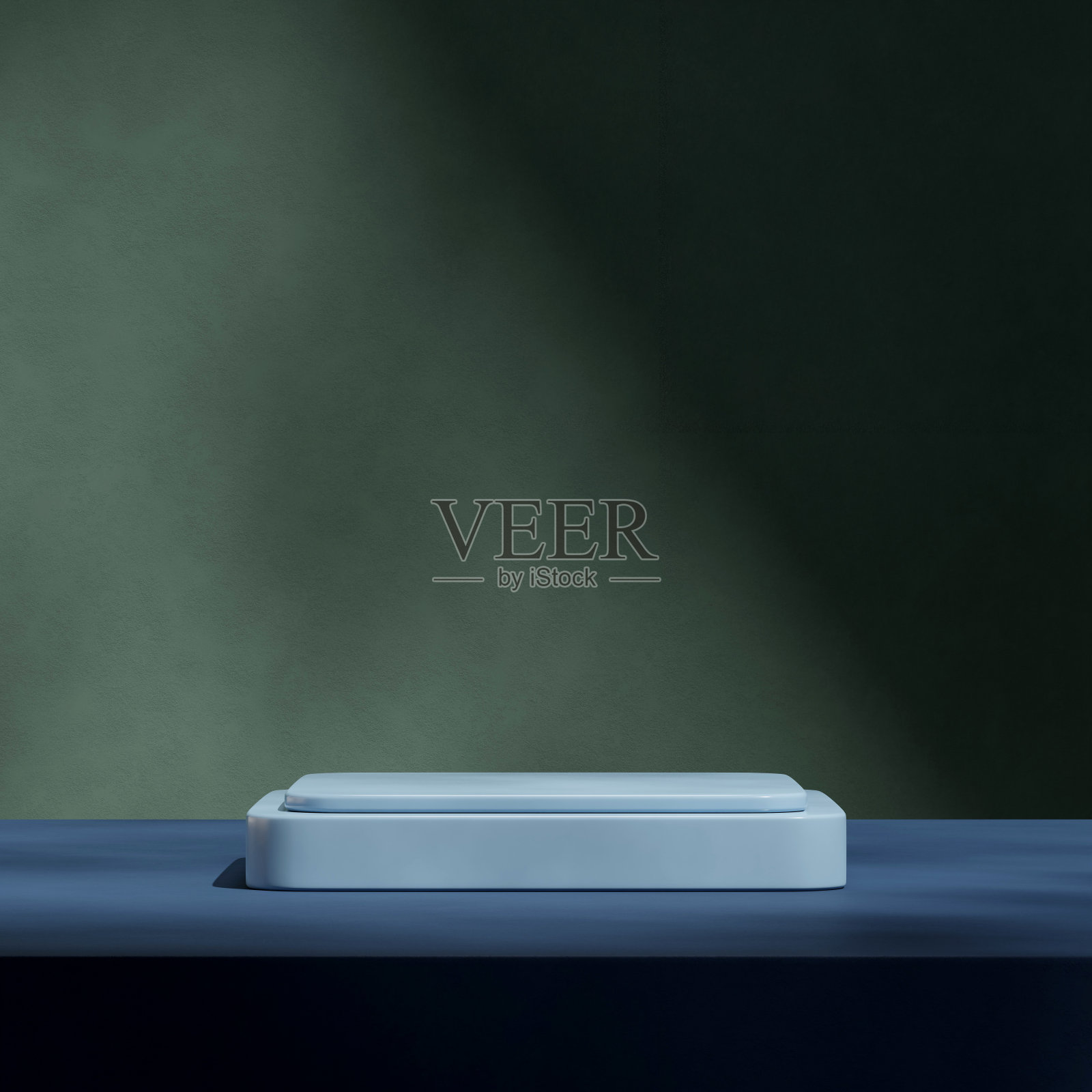 3d渲染图像空白空间浅蓝色方形讲台在方形绿色纹理墙照片摄影图片