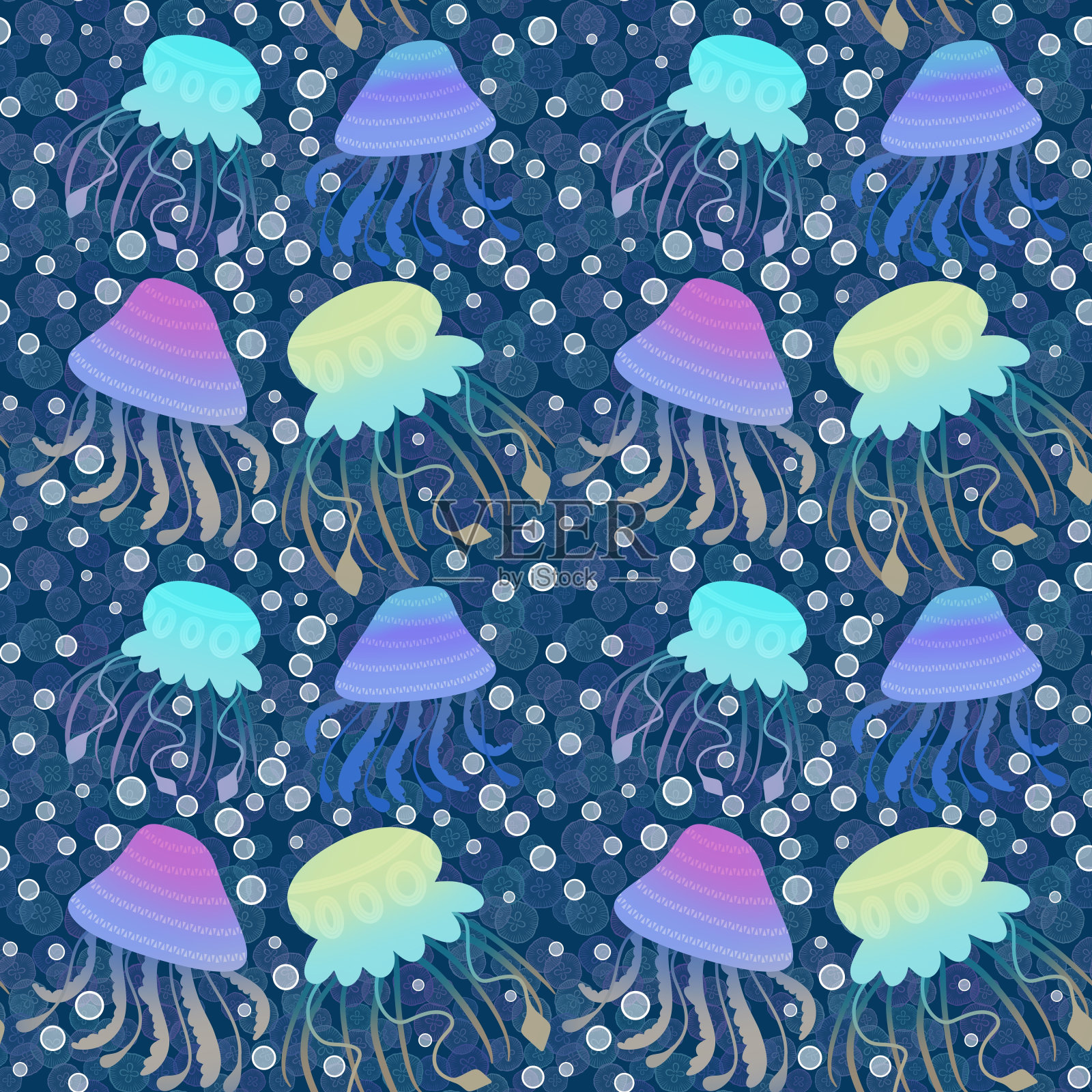 海洋动物无缝水母夏季图案包装纸和孩子插画图片素材