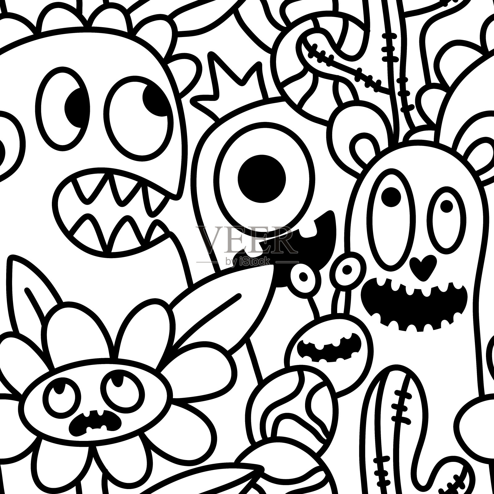 儿童无缝怪物图案的织物和纺织品插画图片素材