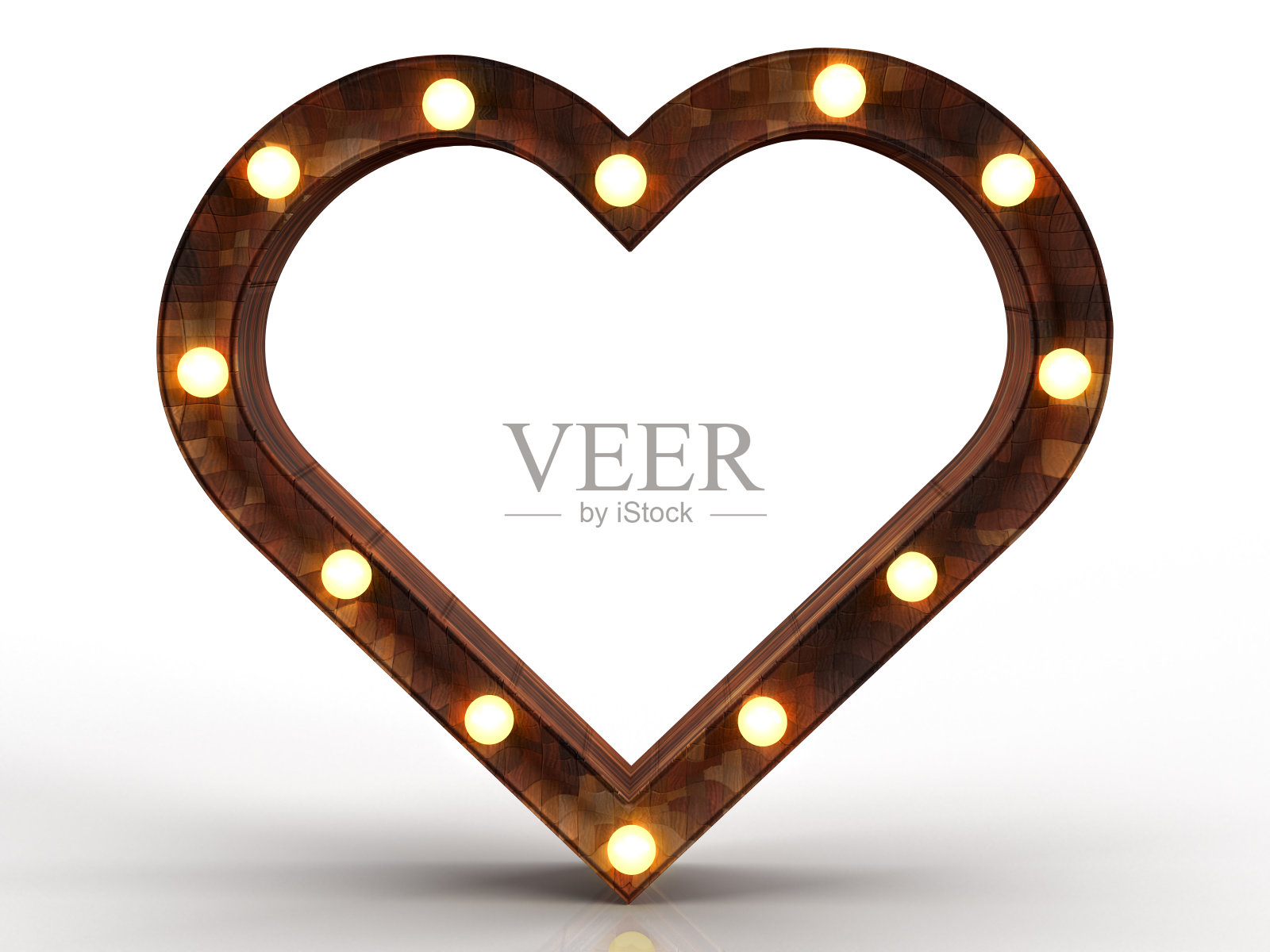 带LED灯的木制心形插图照片摄影图片