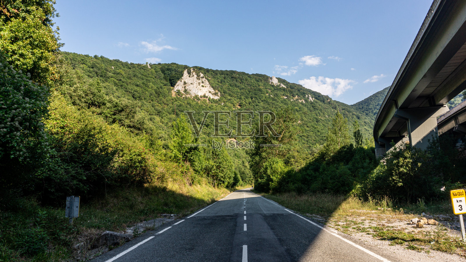西班牙北部森林中间的一条路照片摄影图片