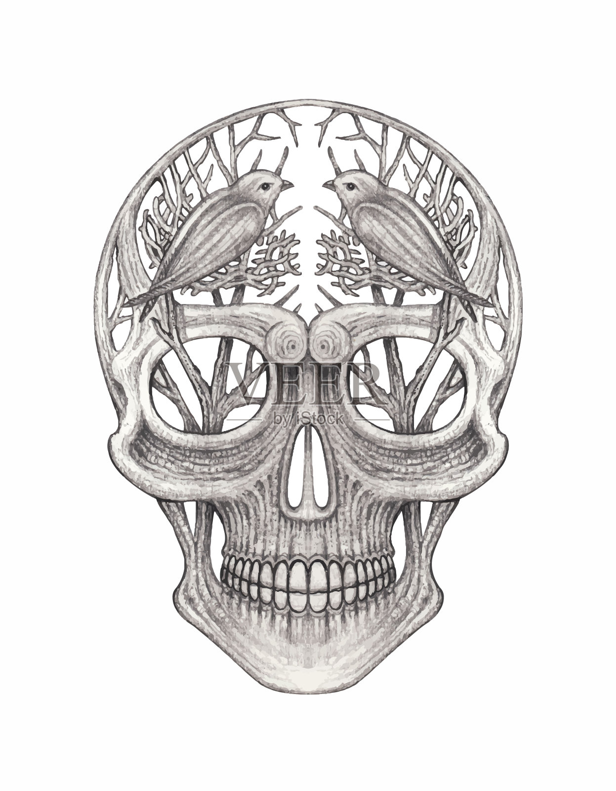 骷髅纹身的超现实艺术。插画图片素材