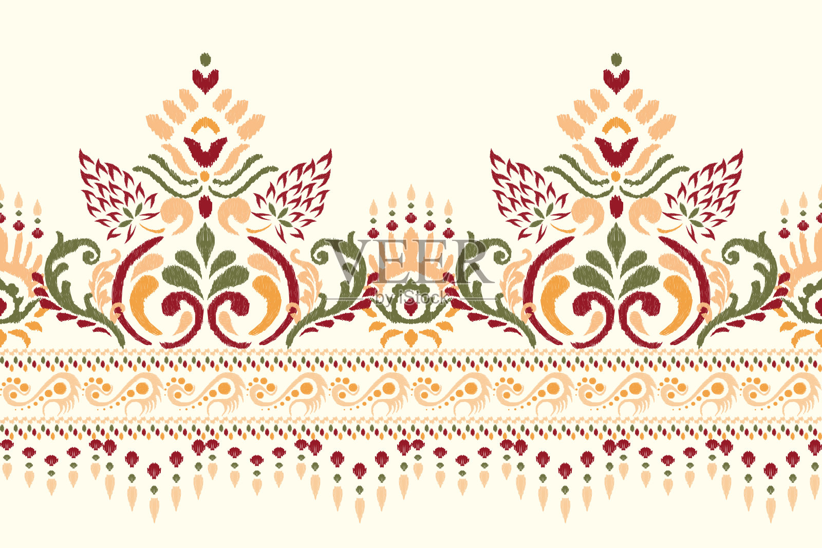 大马士革伊卡特花卉图案矢量插画图片素材