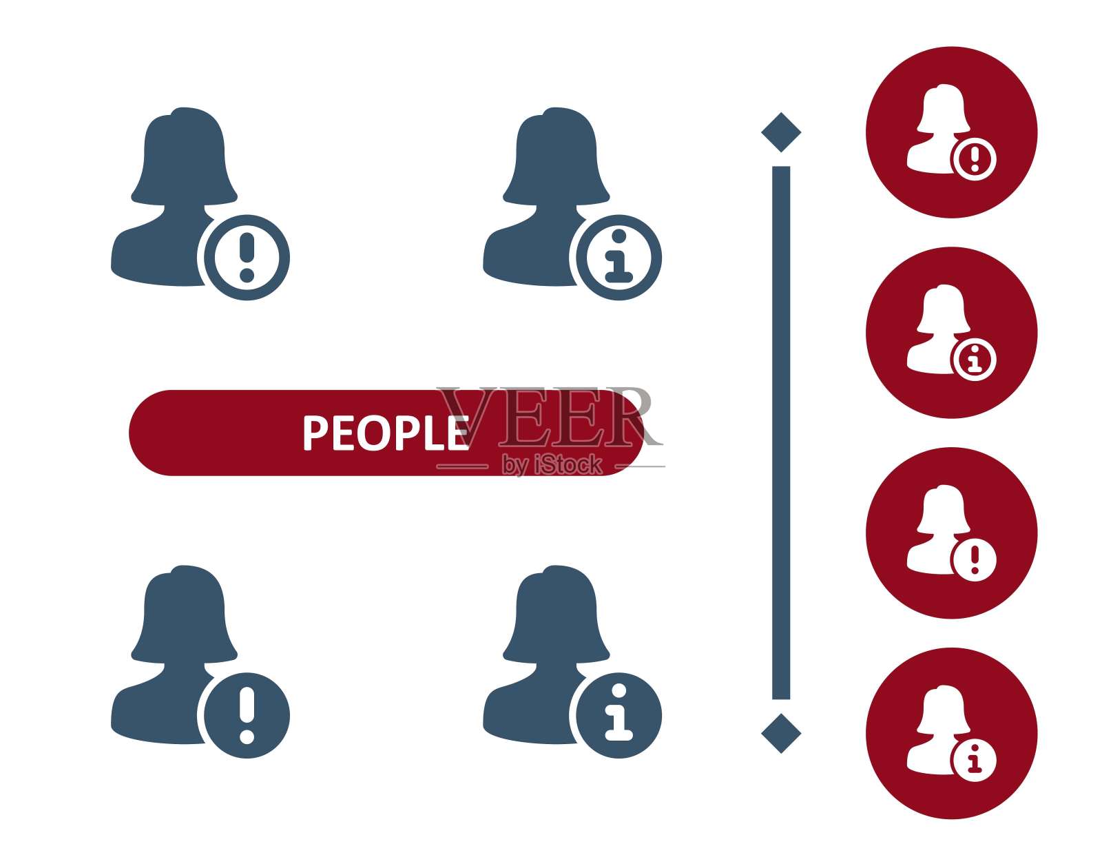 人图标。女人，用户，头像，按钮，警告，感叹号，信息图标插画图片素材