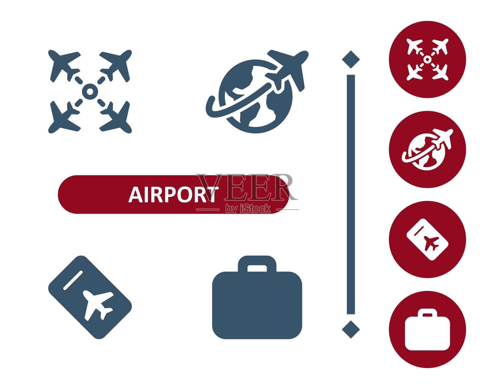 机场的图标。采购产品旅行，旅游，飞机，飞机，地球，地球仪，机票，行李，行李图标插画图片素材