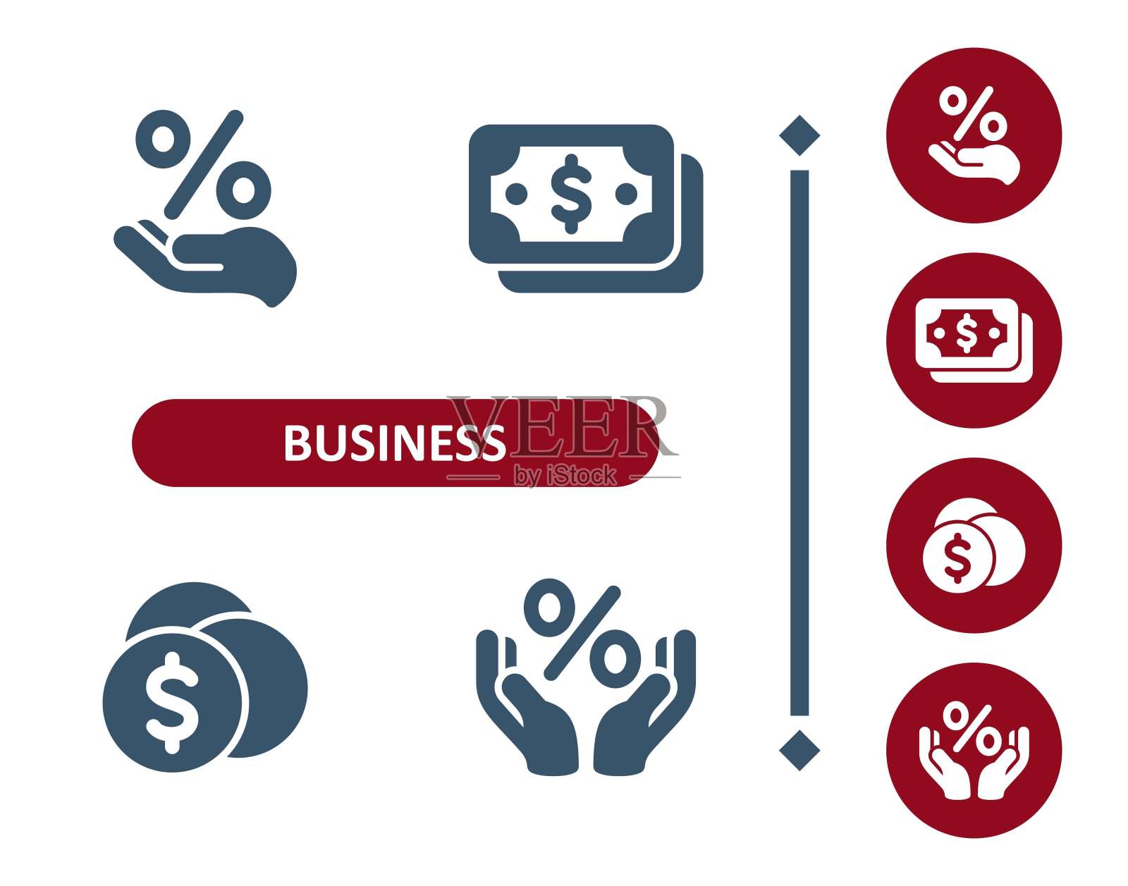 业务图标。投资，投资，手，百分比，钱，现金，美元，硬币，手图标插画图片素材