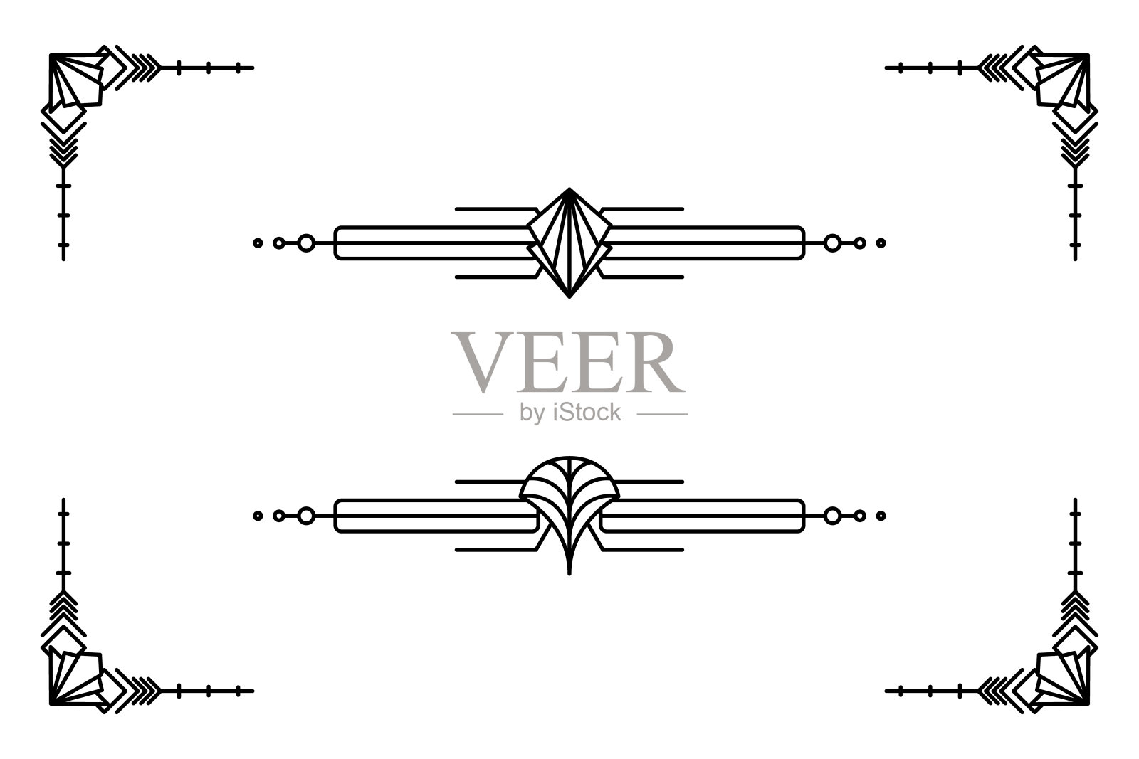 装饰艺术线条边框。现代阿拉伯金色框架，装饰线条边框和几何金色标签框架矢量设计元素插画图片素材