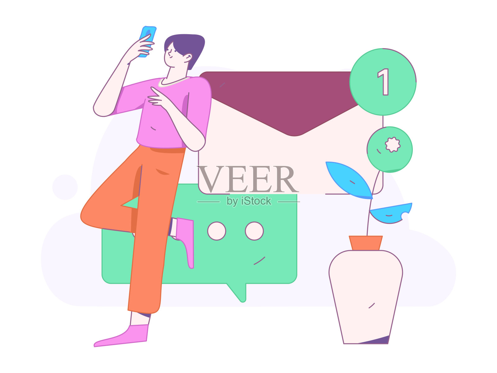 平面矢量插图的业务人员操作的工作场景插画图片素材