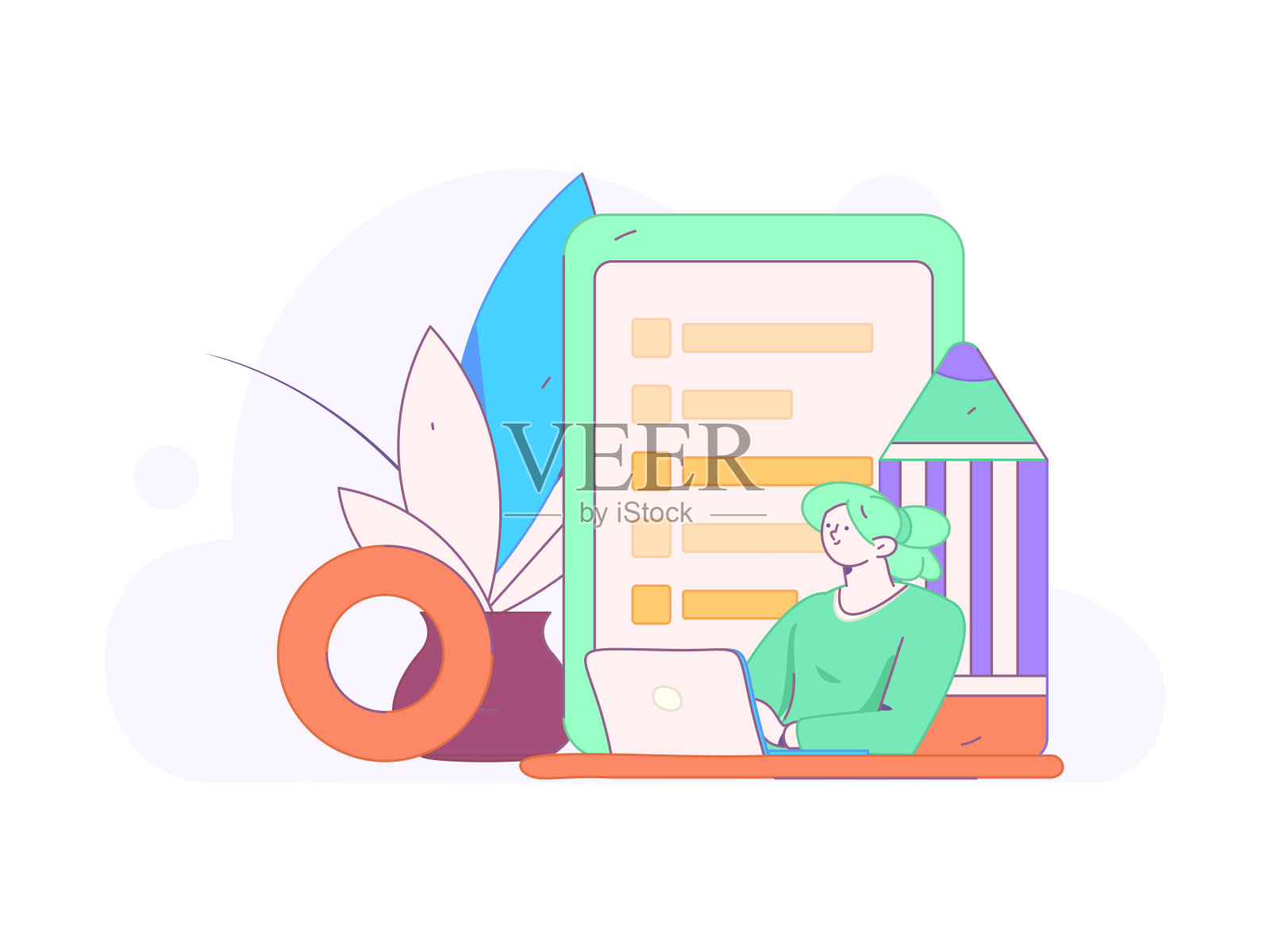 平面矢量插图的业务人员操作的工作场景插画图片素材