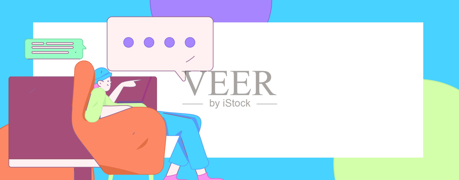 平面矢量插图的业务人员操作的工作场景插画图片素材