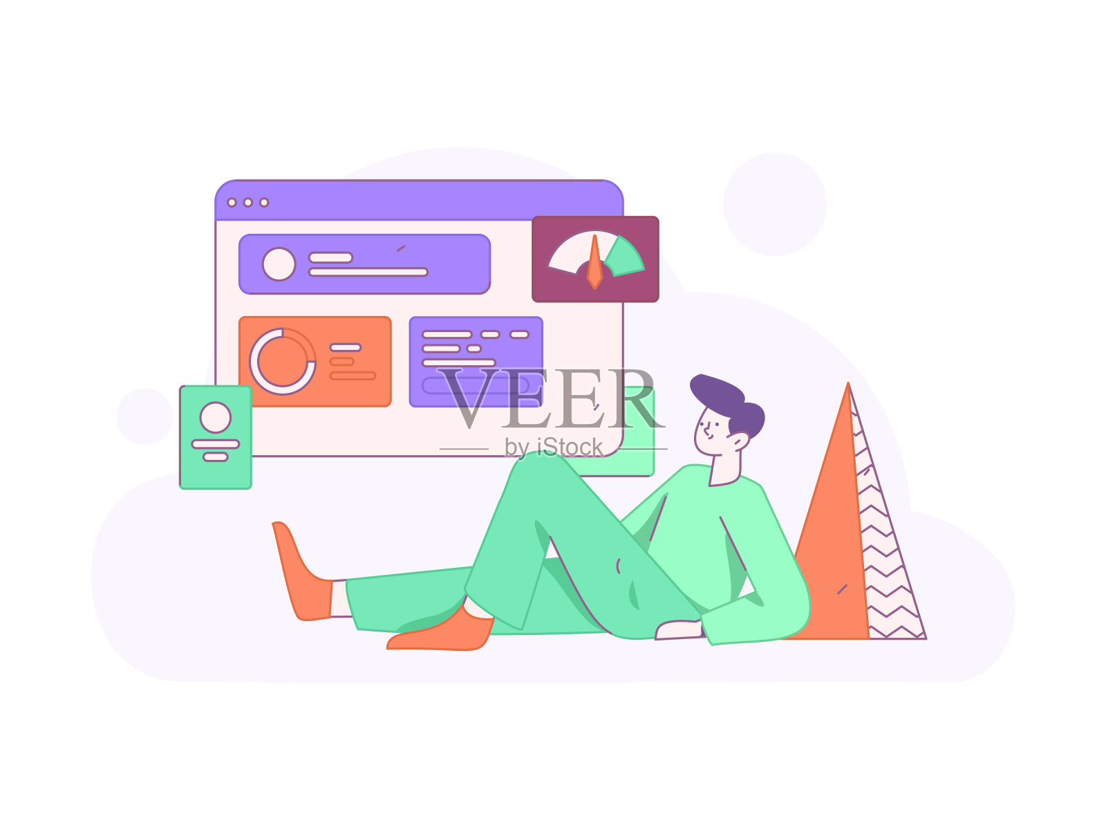 平面矢量插图的业务人员操作的工作场景插画图片素材