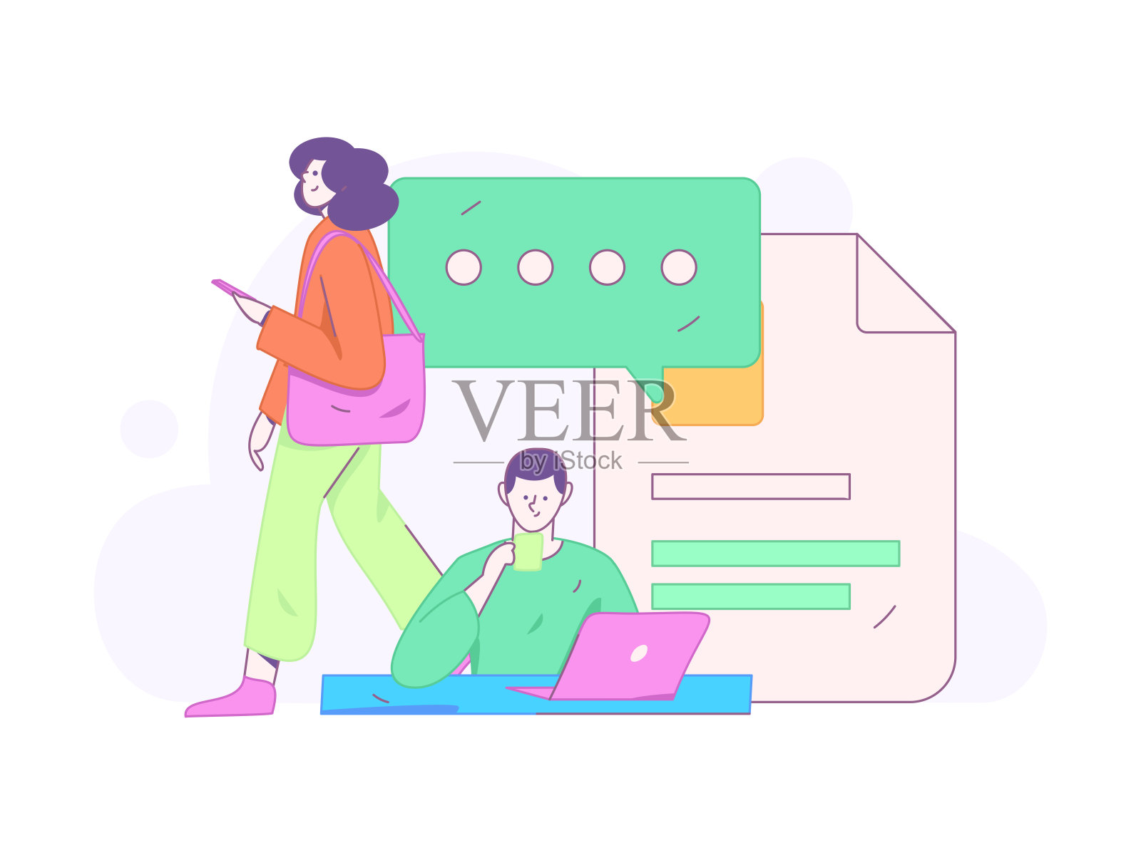 平面矢量插图的业务人员操作的工作场景插画图片素材