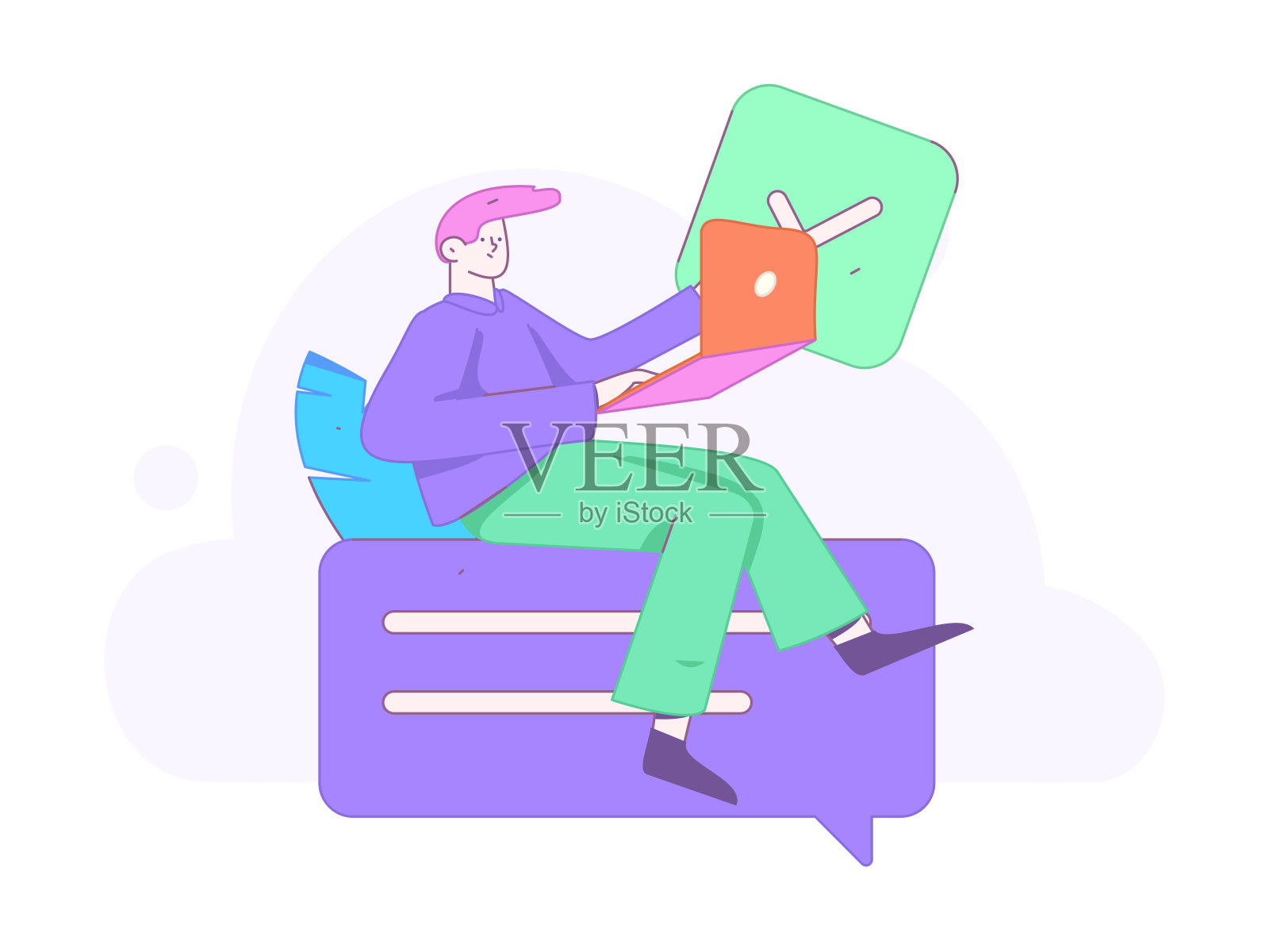 平面矢量插图的业务人员操作的工作场景插画图片素材