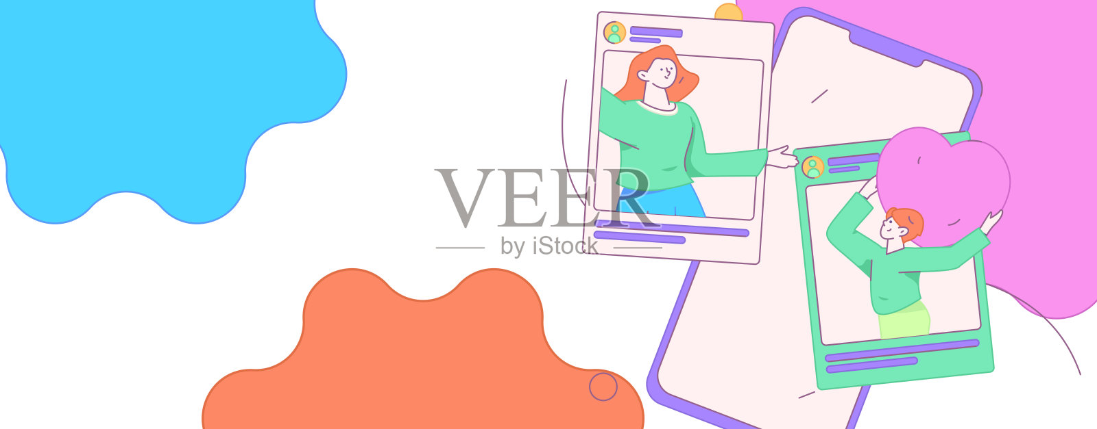 虚拟人物社会交往概念商业平面矢量手绘插画插画图片素材