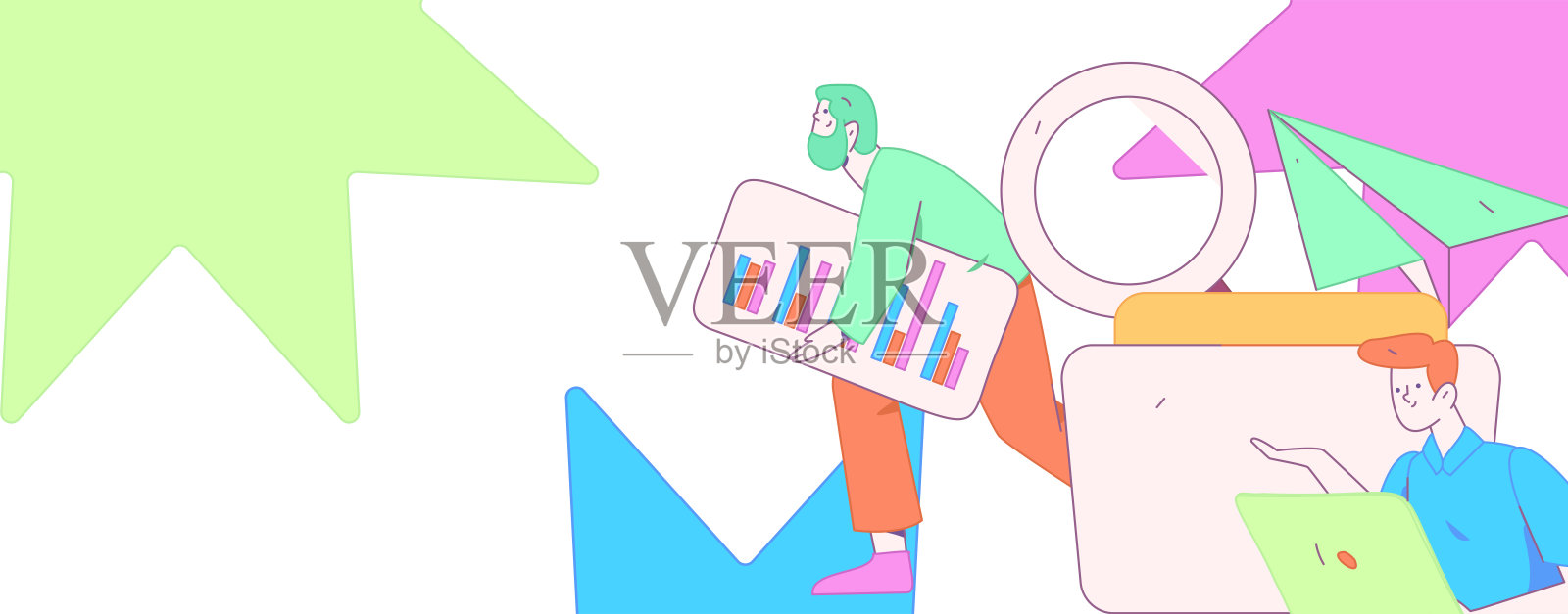 平面矢量插图的业务人员操作的工作场景插画图片素材