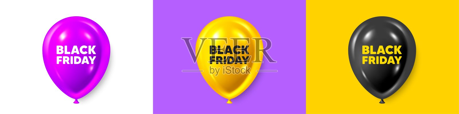 黑色星期五大减价。特价价格标志。生日气球3d图标。向量插画图片素材