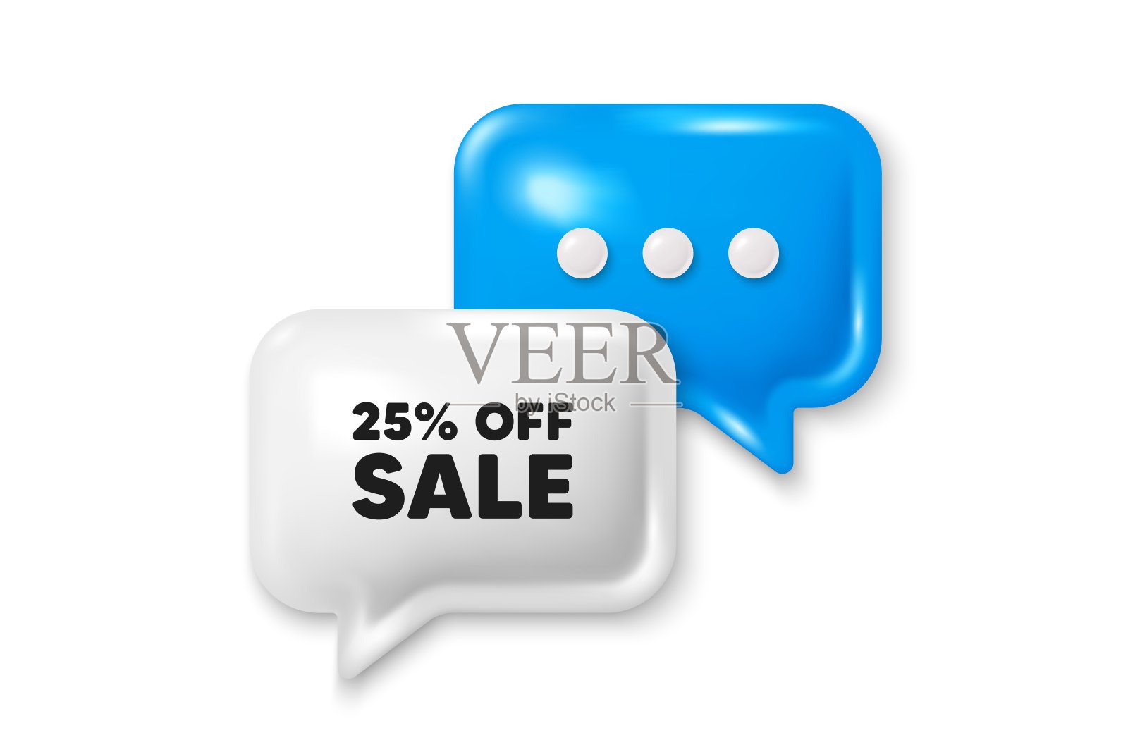 销售八折优惠。促销价格报价标志。聊天语音气泡3d图标。向量插画图片素材
