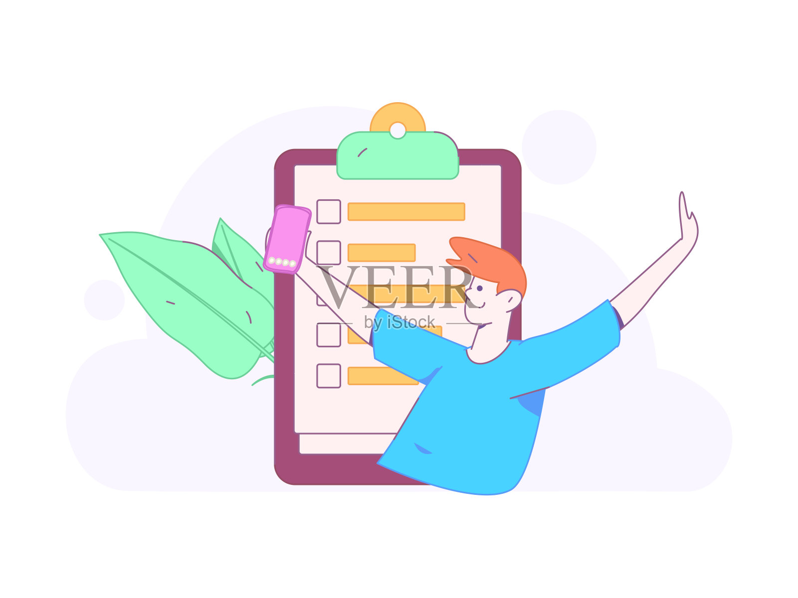 平面矢量插图的业务人员操作的工作场景插画图片素材