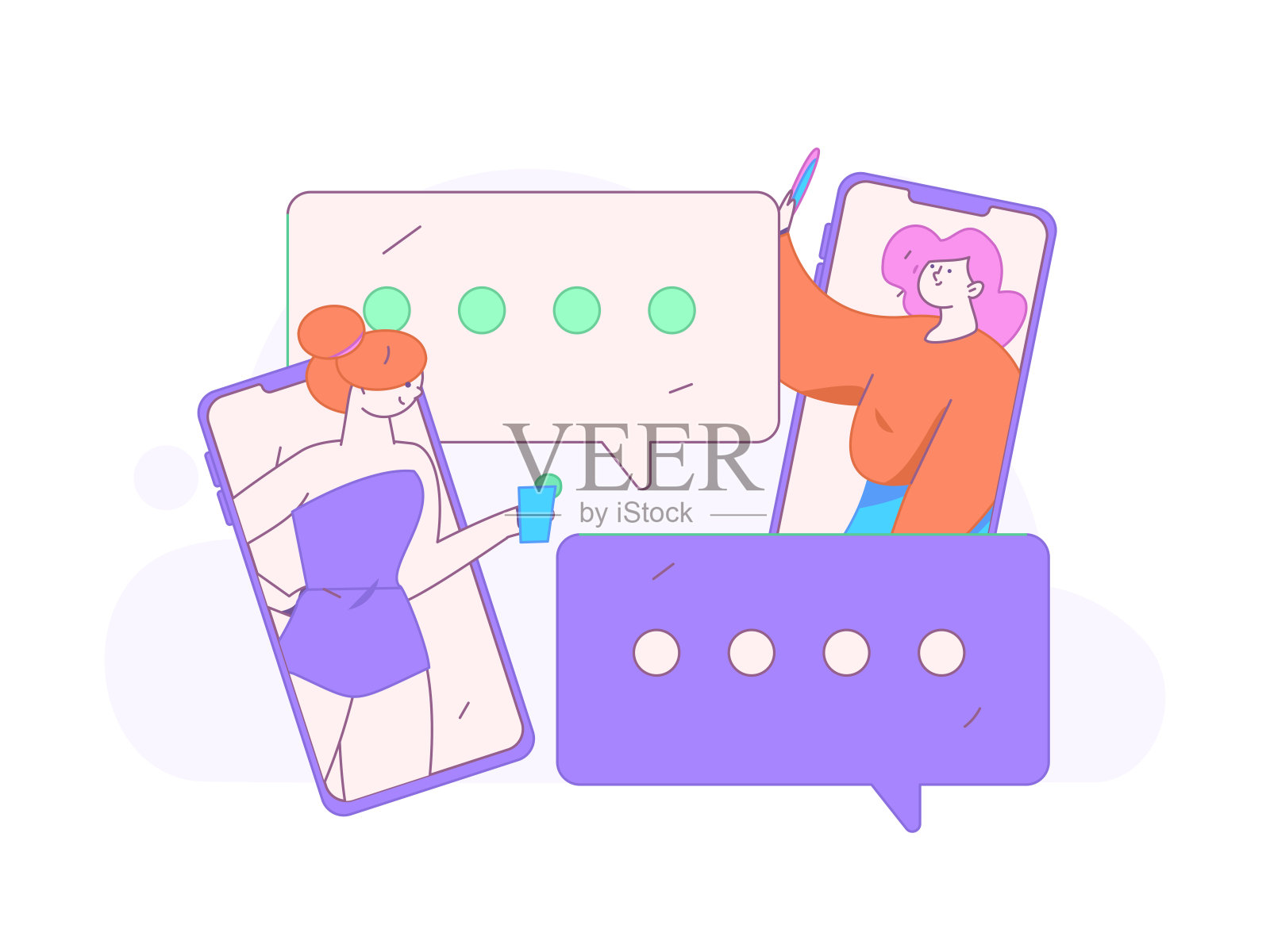 虚拟人物社会交往概念商业平面矢量手绘插画插画图片素材