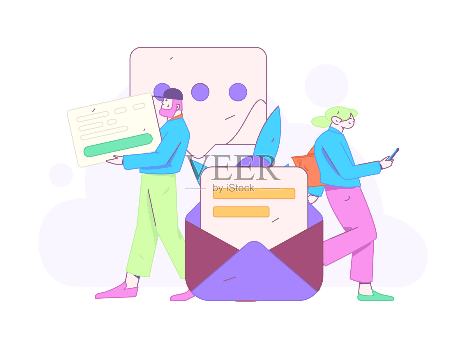 平面矢量插图的业务人员操作的工作场景插画图片素材