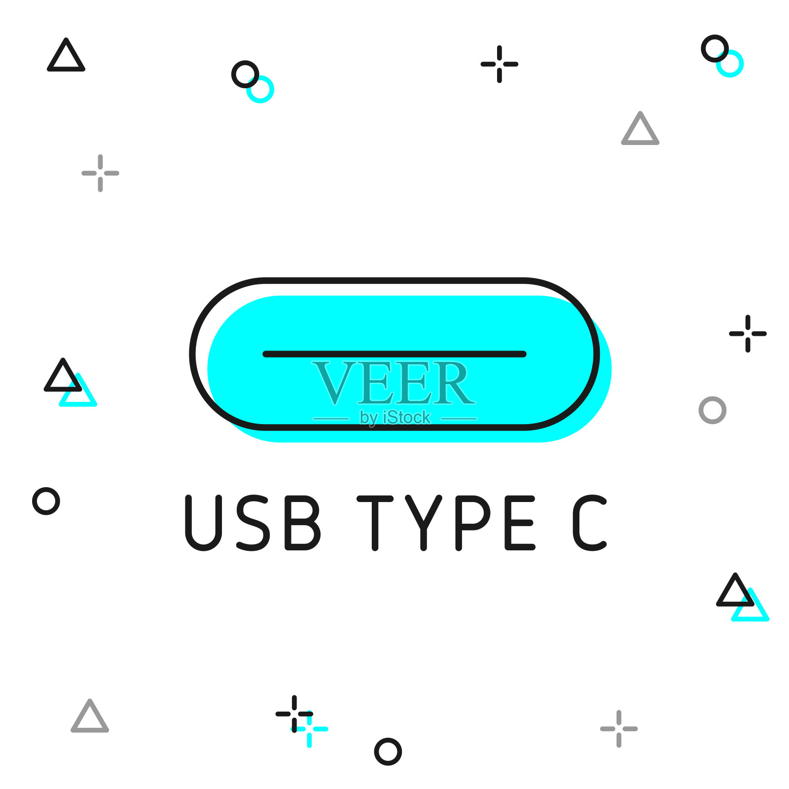 USB Type C接口。白色背景上的线图标插画图片素材