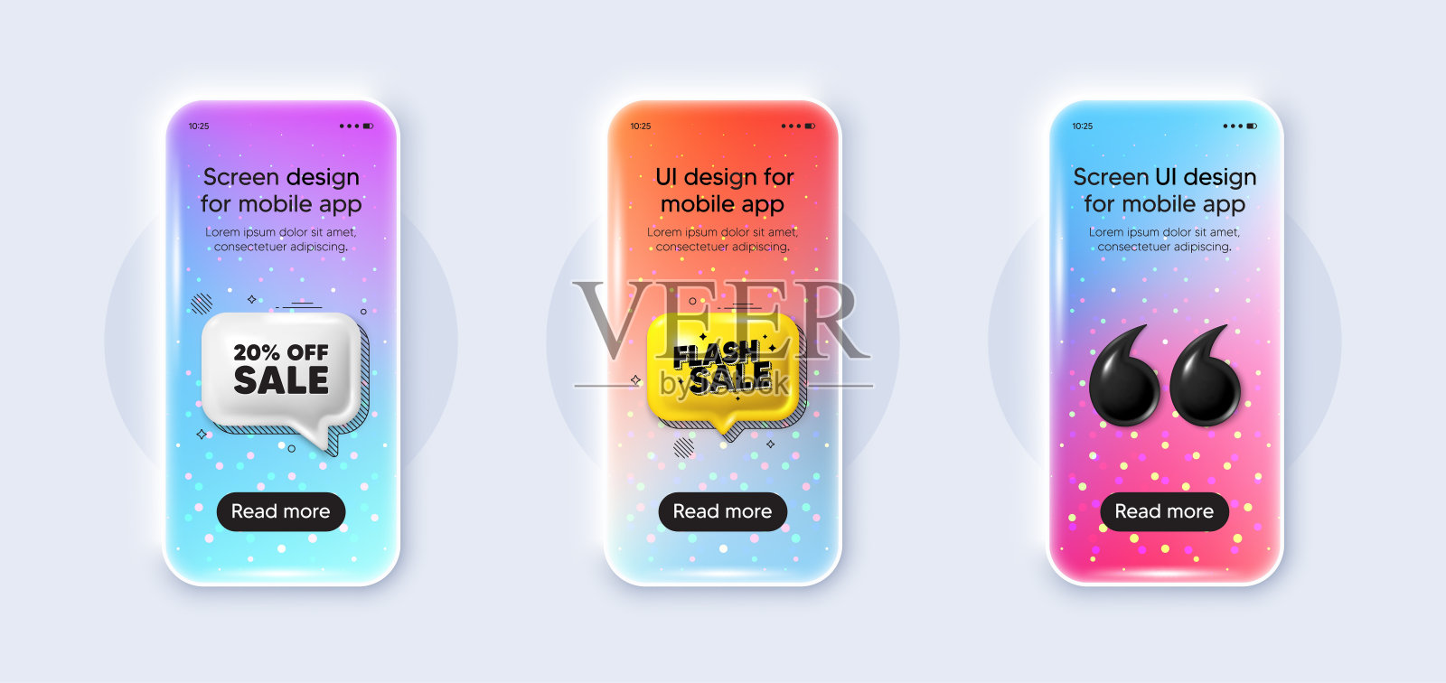 特价八折。促销价格报价标志。手机三维渐变屏幕模型。向量插画图片素材