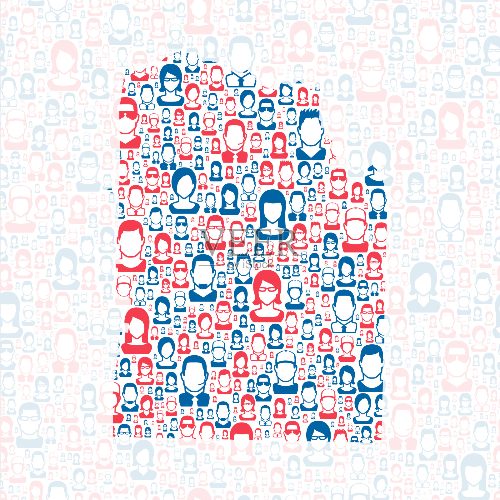 贾尔斯县，田纳西州。地图上有蓝色和红色的人插画图片素材