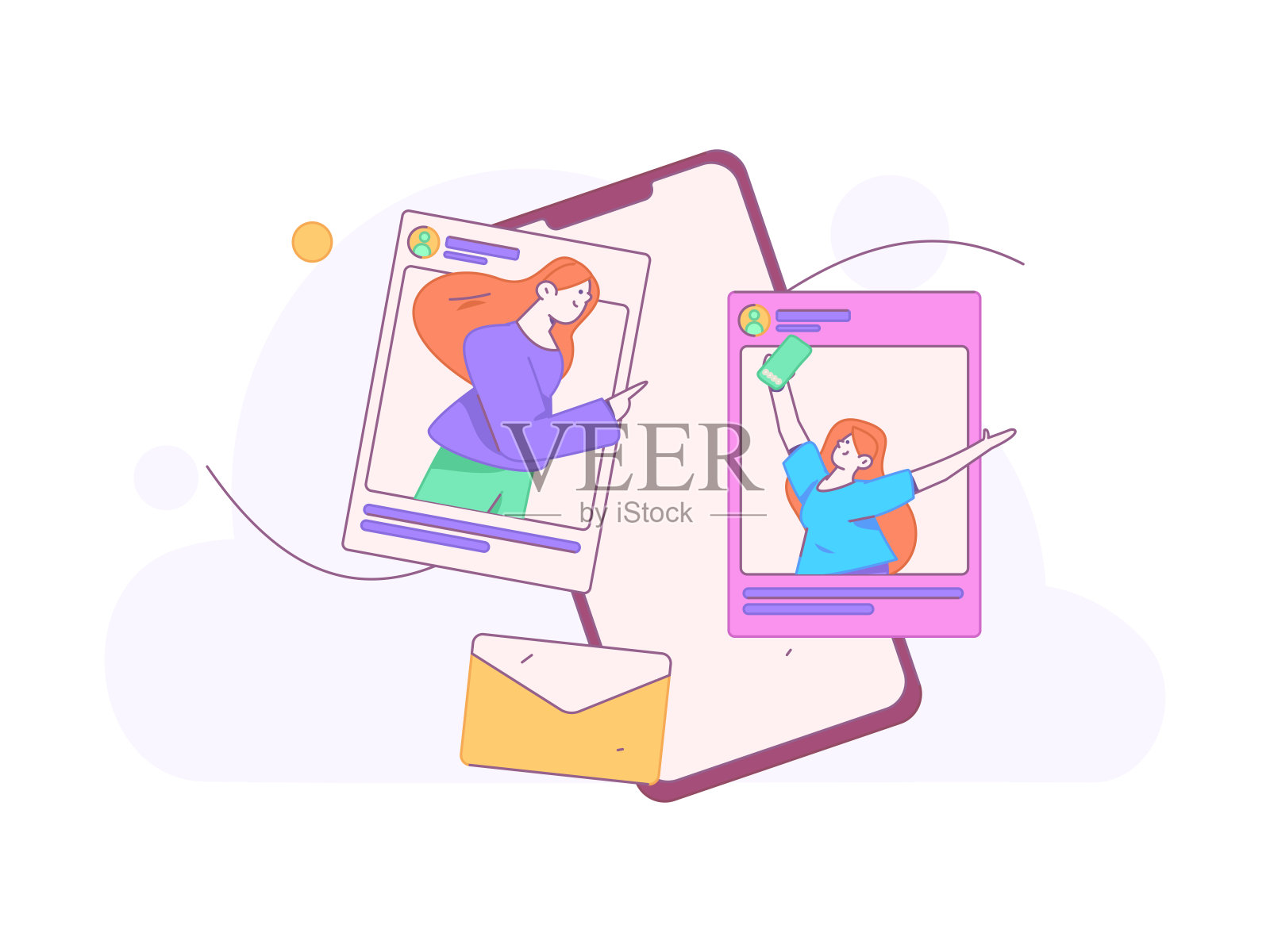 虚拟人物社会交往概念商业平面矢量手绘插画插画图片素材