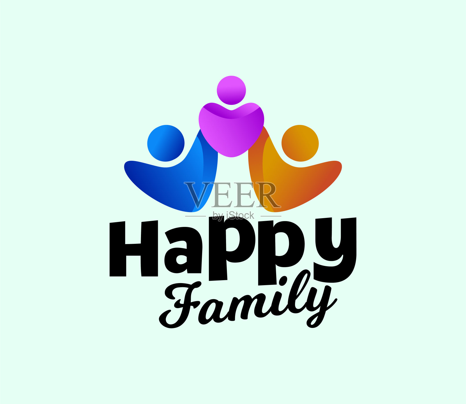 幸福家庭携手共进标志概念插画图片素材