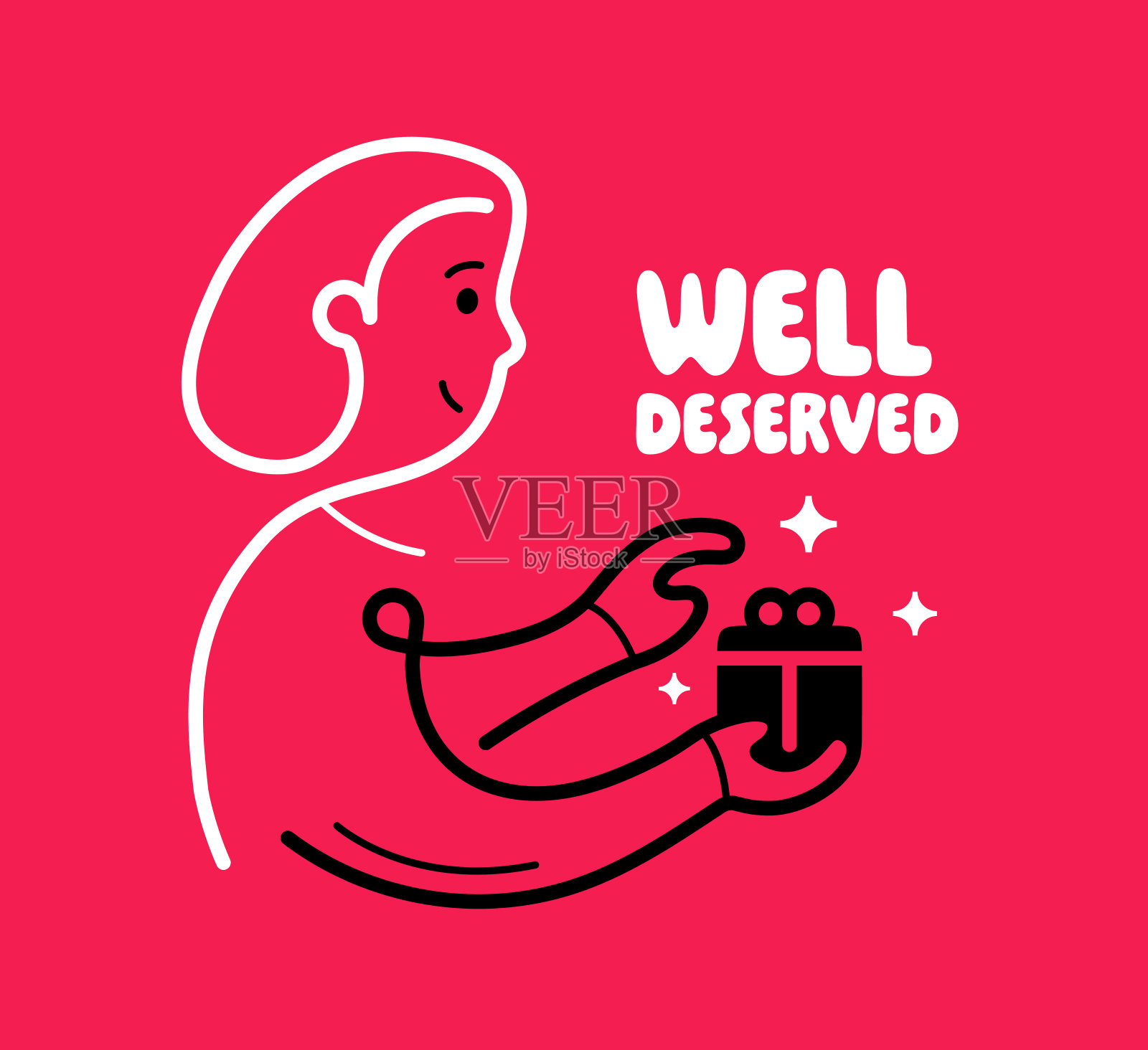 连续编辑线字符与惊喜礼物插画图片素材