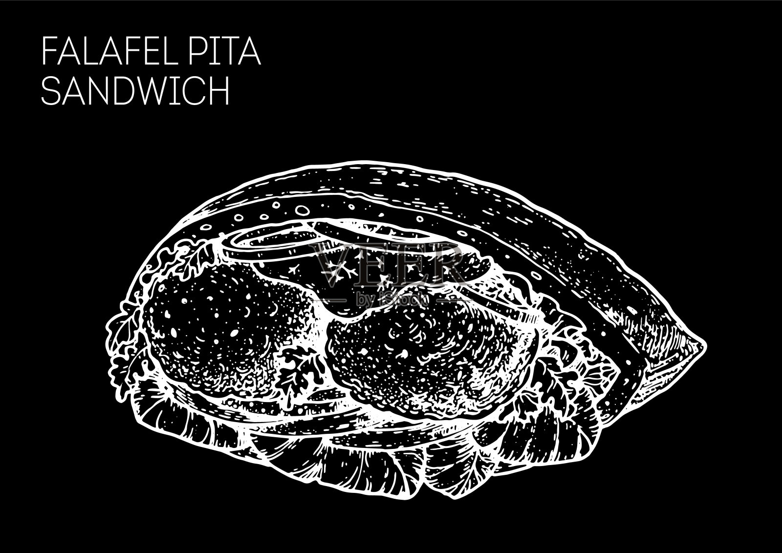 皮塔饼沙拉三明治速写。手绘矢量插图。插画图片素材