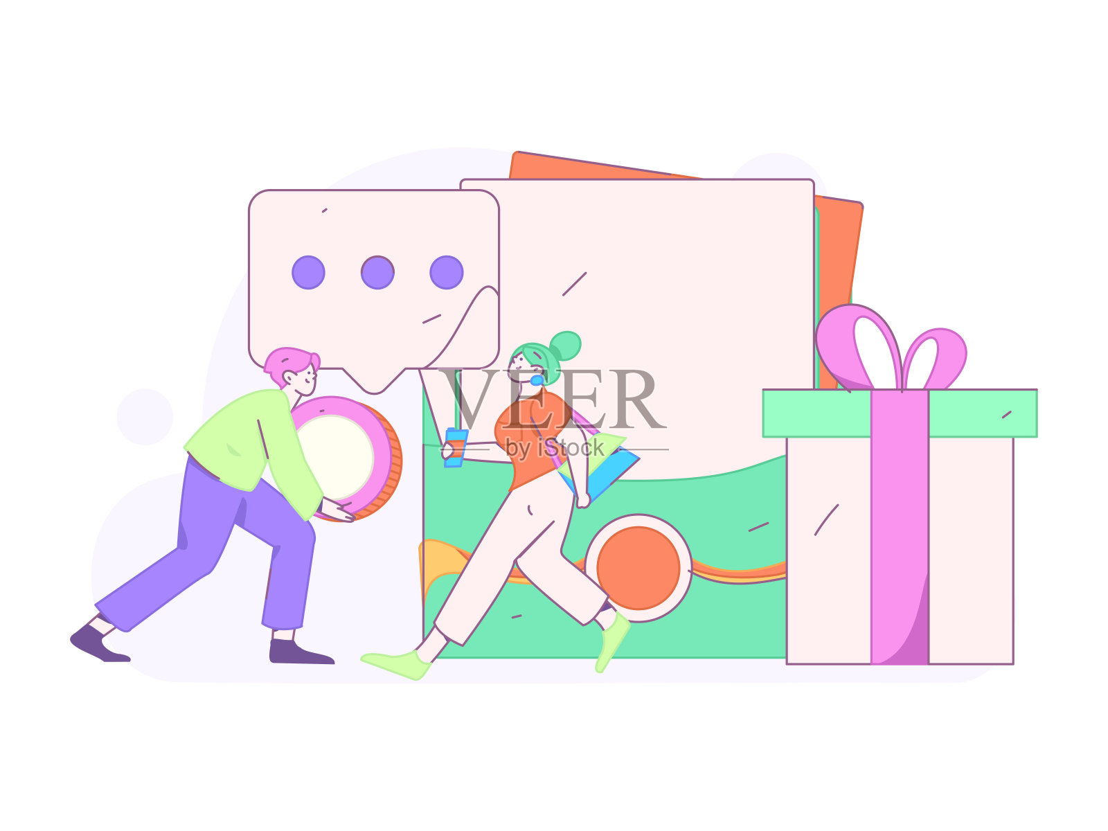 使用红包来吸引新客户和促进活动。平面矢量字符概念插图插画图片素材