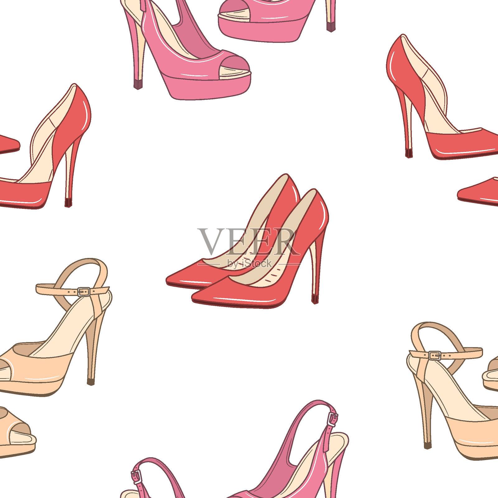女鞋，矢量无缝图案背景插画图片素材