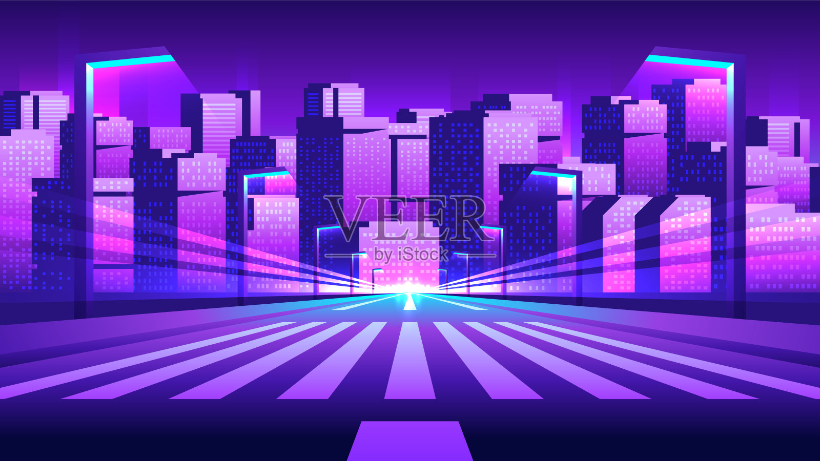 穿过傍晚街道的人行横道。插画图片素材