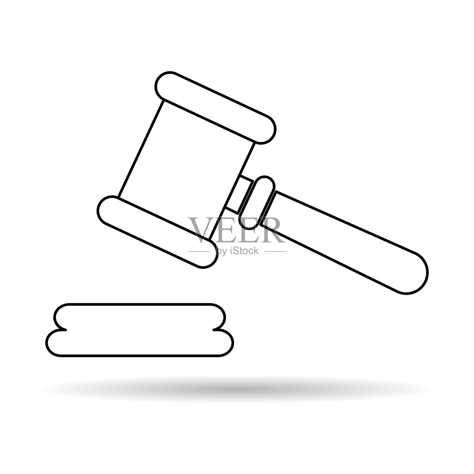 法官锤图标阴影，法律拍卖符号，gavel 正义标志矢量图按钮插画图片素材