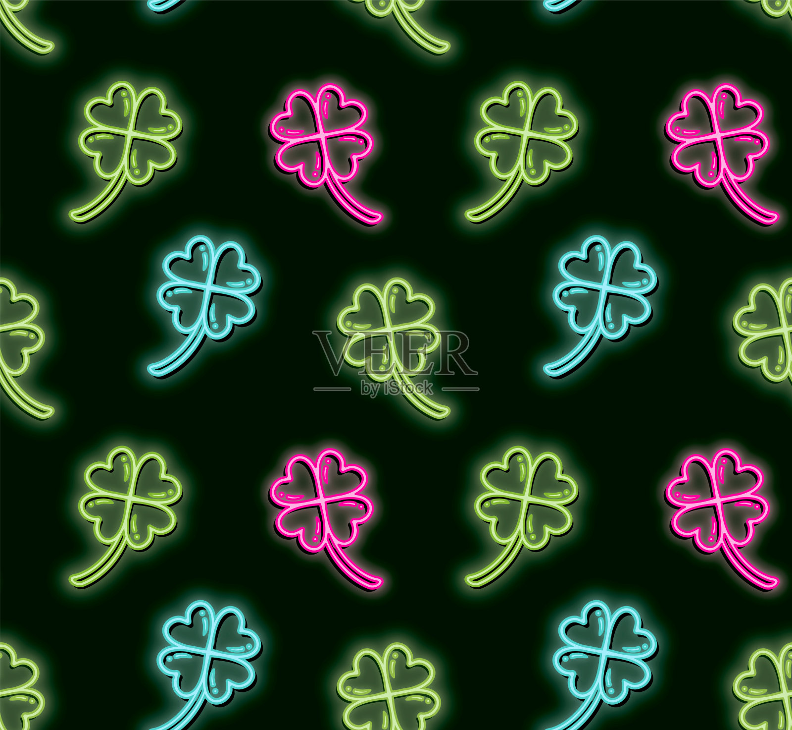 四叶草霓虹灯无缝图案矢量插图插画图片素材