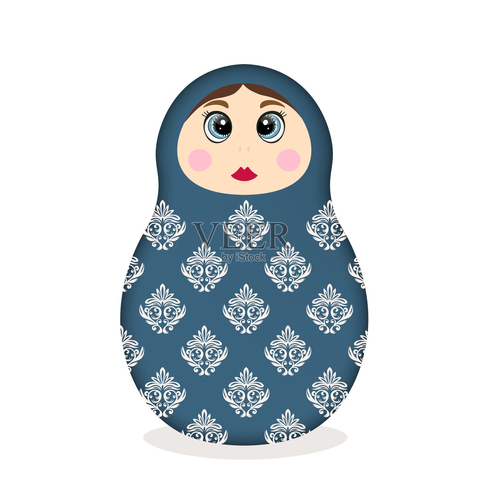 俄罗斯套娃。俄罗斯传统民间传说中有着大眼睛和大嘴唇的娃娃。巴布什卡娃娃有血肿，传统的彩绘花卉图案。手绘矢量图插画图片素材